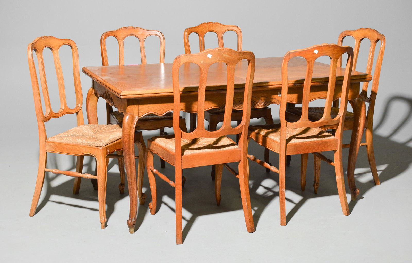 Louis XV Style Oak Dining Table & 6 Rush Seat Chairs (1 of 5)