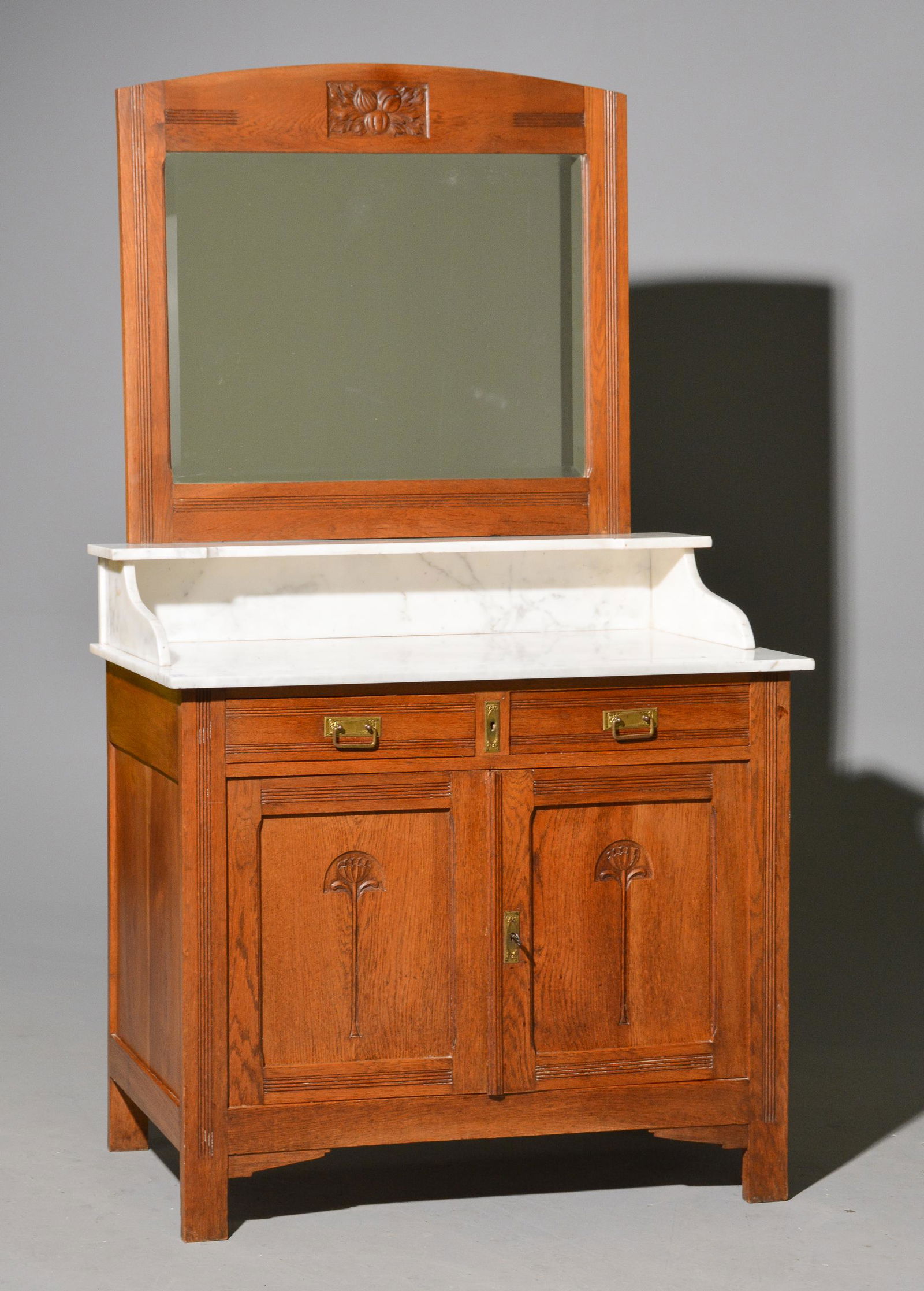 French White Marble Top Mirror Back Wash Stand (1 of 4)
