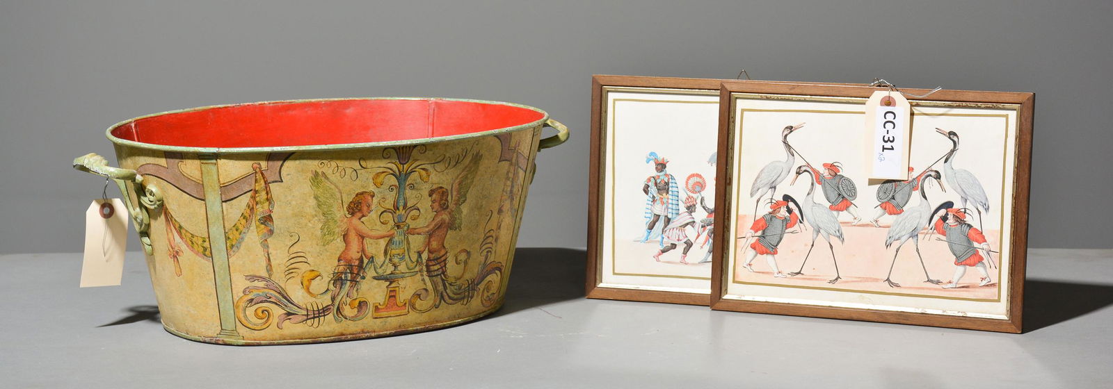 Painted Metal Bucket / Planter & 2 Framed Prints (1 of 3)