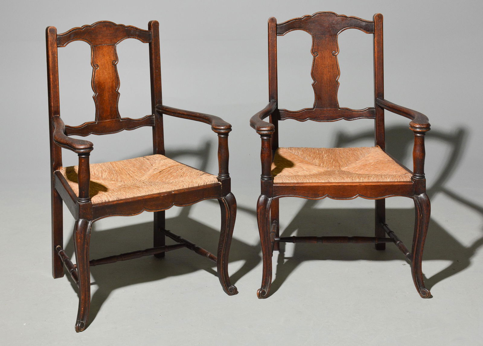 2 French Oak Rush Seat Arm Chairs (1 of 2)