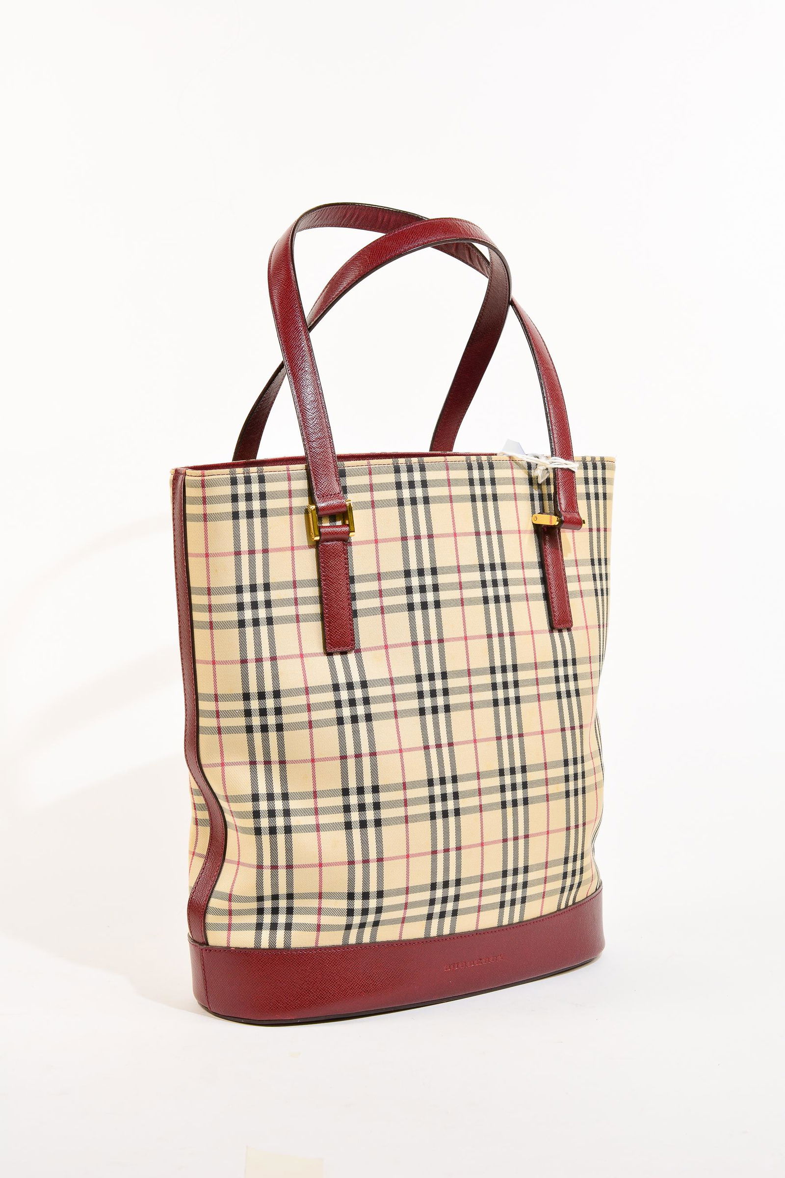Burberry Bucket Tote in Dark Red Leather Nova Check (1 of 5)