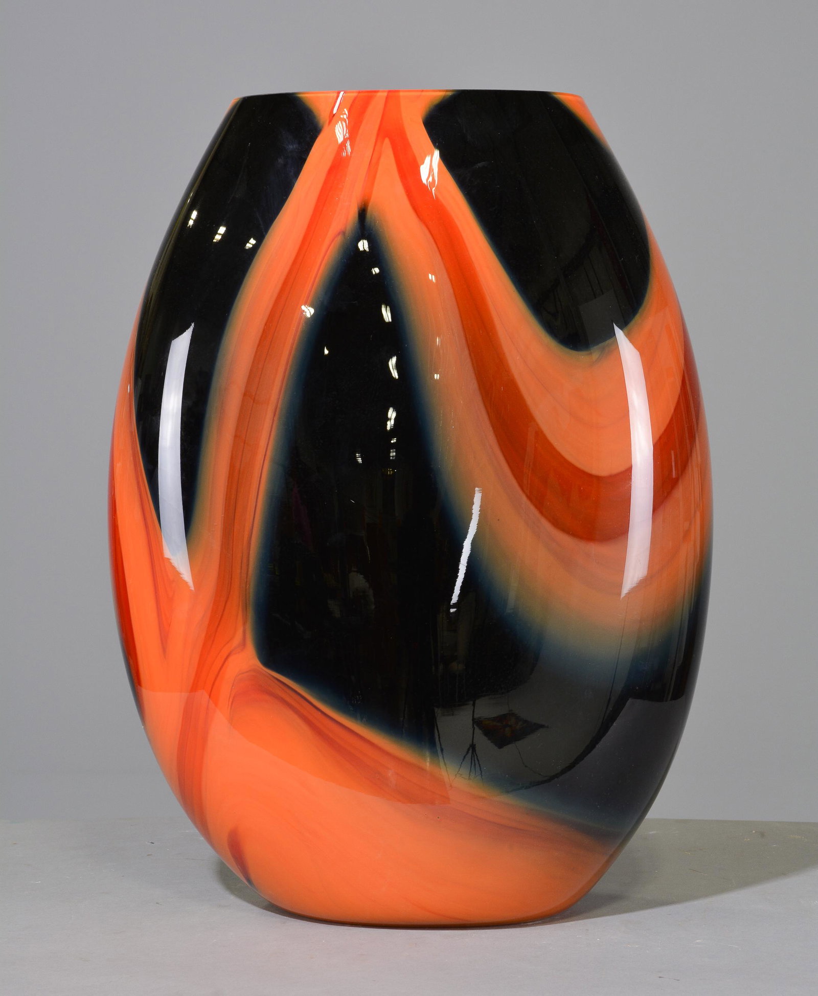 Large Art Glass Orange / Black Vase (1 of 3)