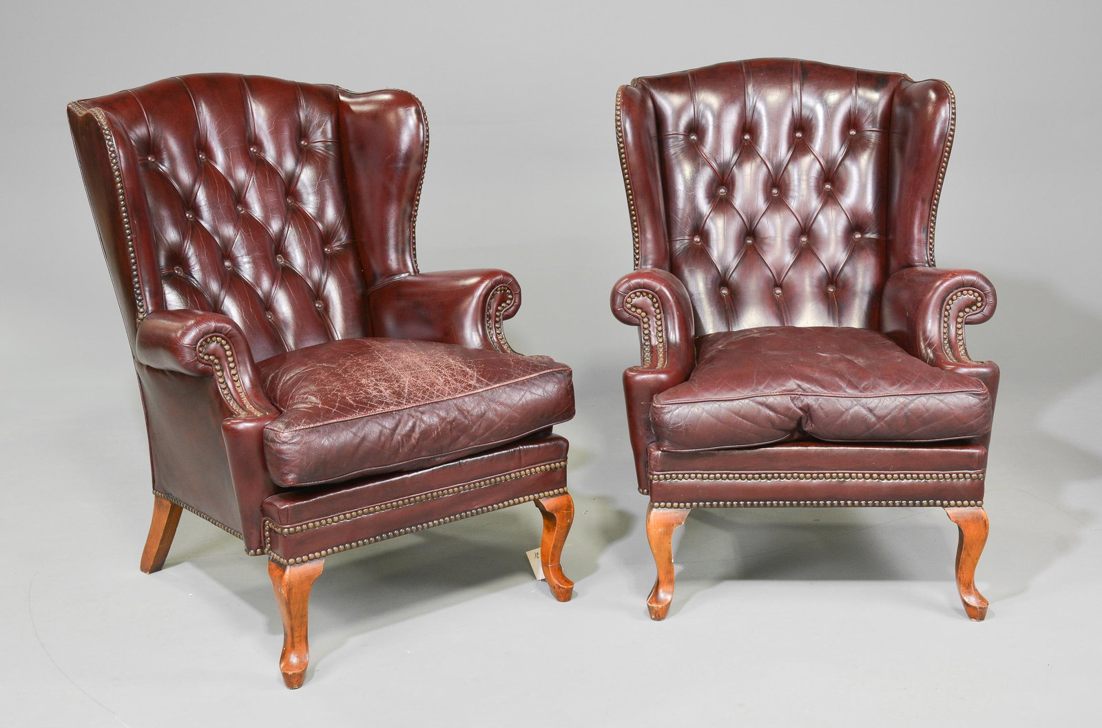 2 Red Leather Button Tufted Wing Back Chairs (1 of 7)
