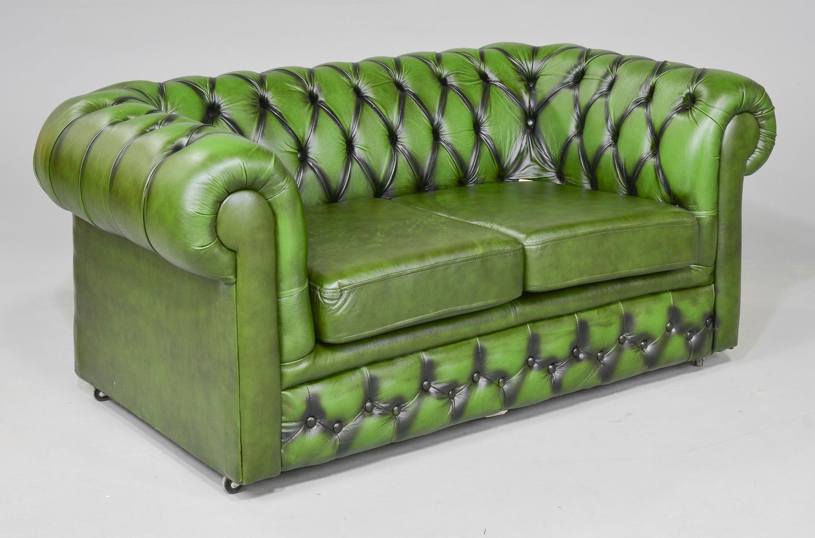 British Green Leather Chesterfield 2 Seater Sofa (1 of 4)
