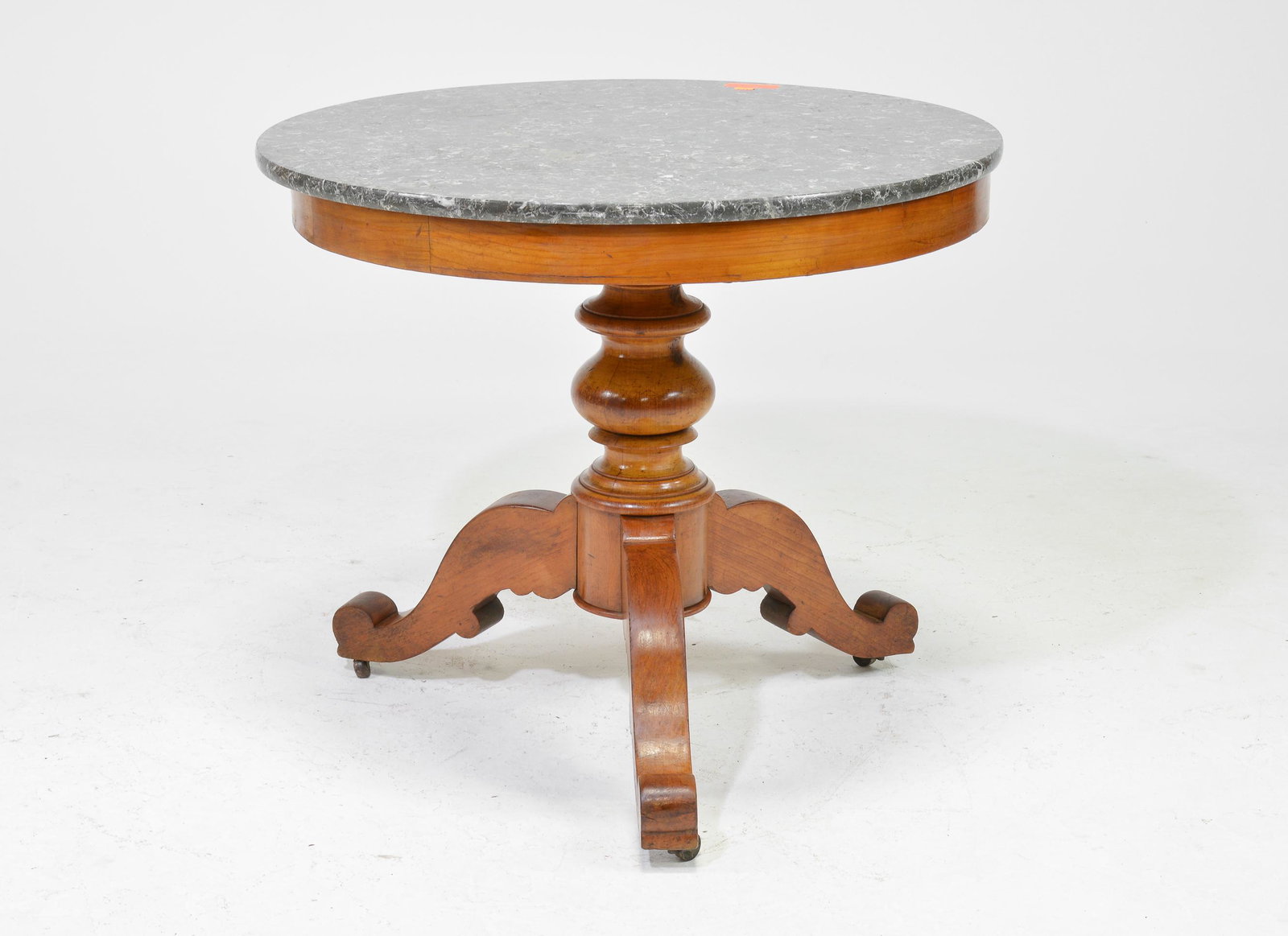 French Walnut Pedestal Base Table with Marble Top (1 of 5)