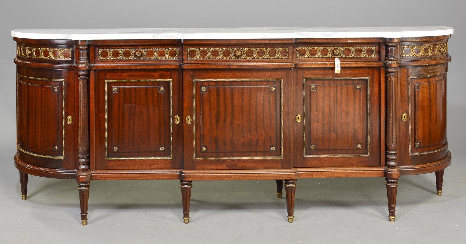 Louis XVI Style White Marble Top Sideboard: Louis XVI Style White Marble Top Sideboard - 42 in tall x 107 x 22 - Mable is damaged