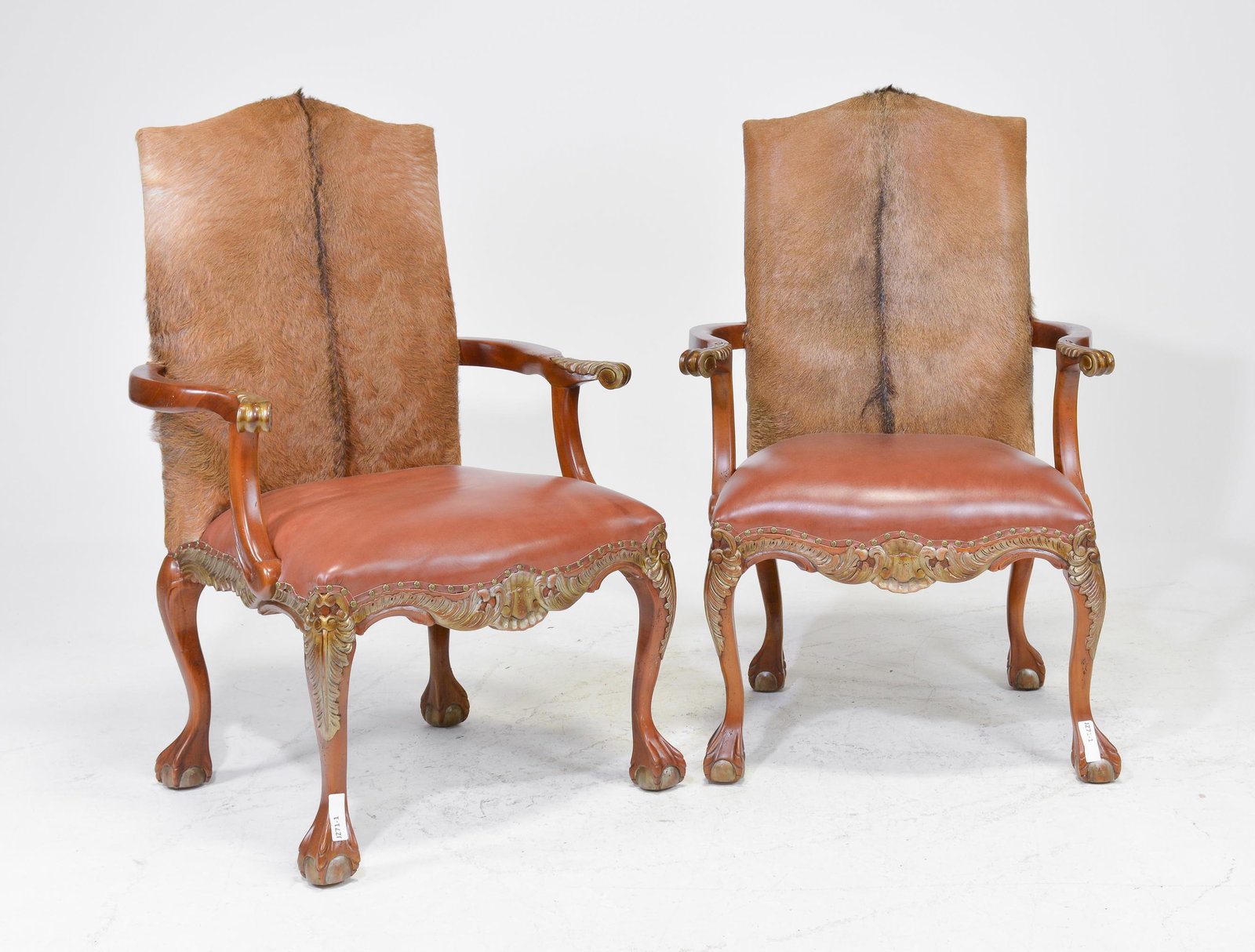 New Item, 2 Leather / Hide Ball & Claw Arm Chairs (1 of 5)