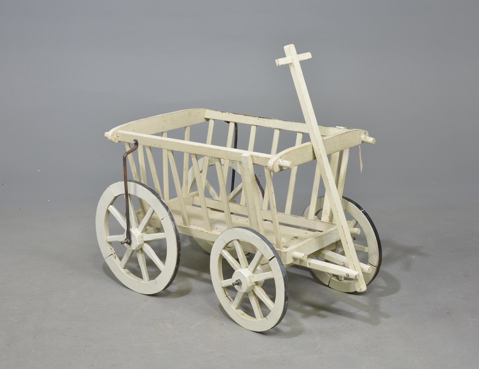 White Painted Dog Cart: White Painted Dog Cart - 22 in tall x 36 x 24 - measurement does not count the handle