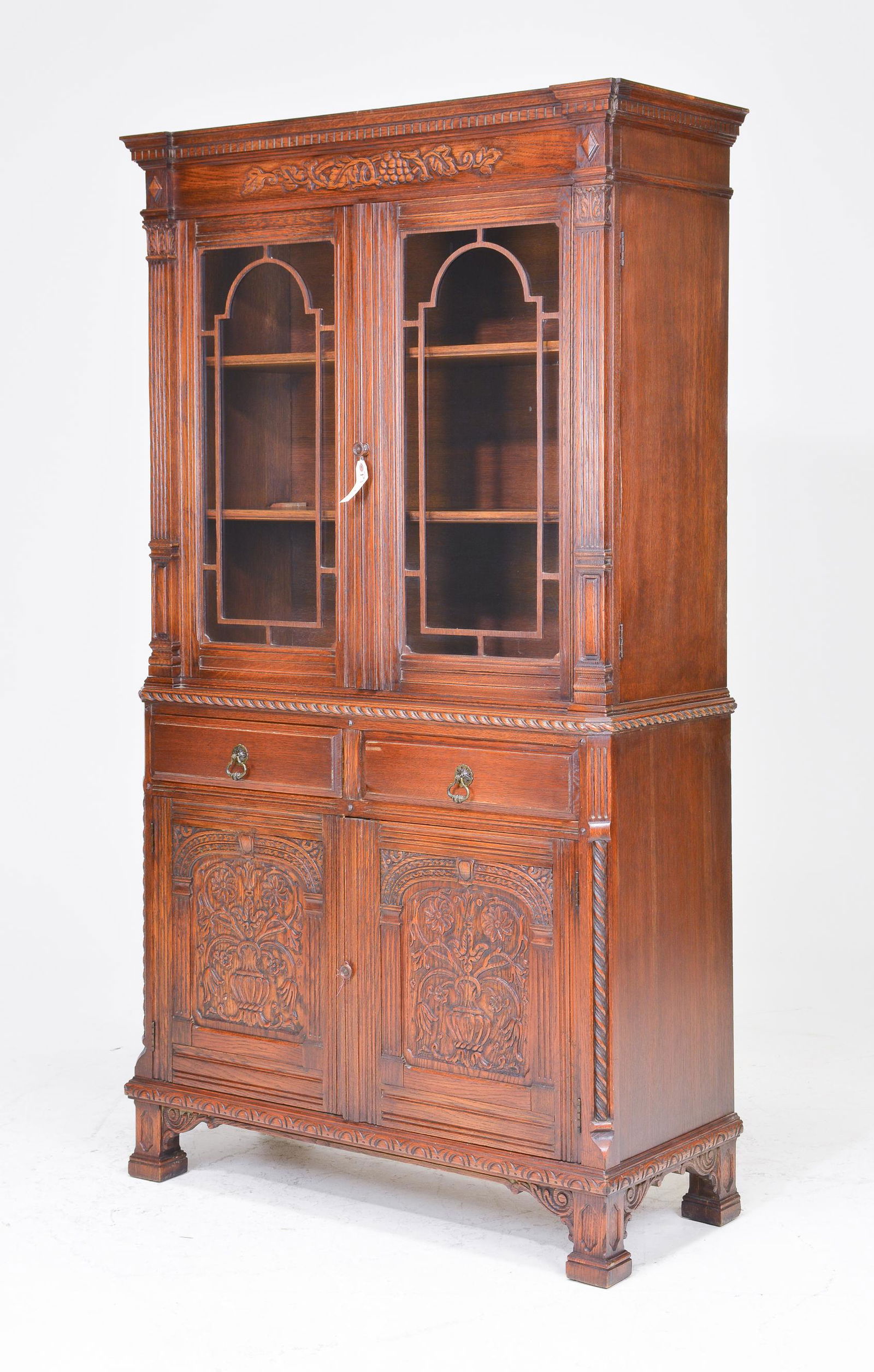 American Carved Oak China Cabinet / Bookcase (1 of 6)