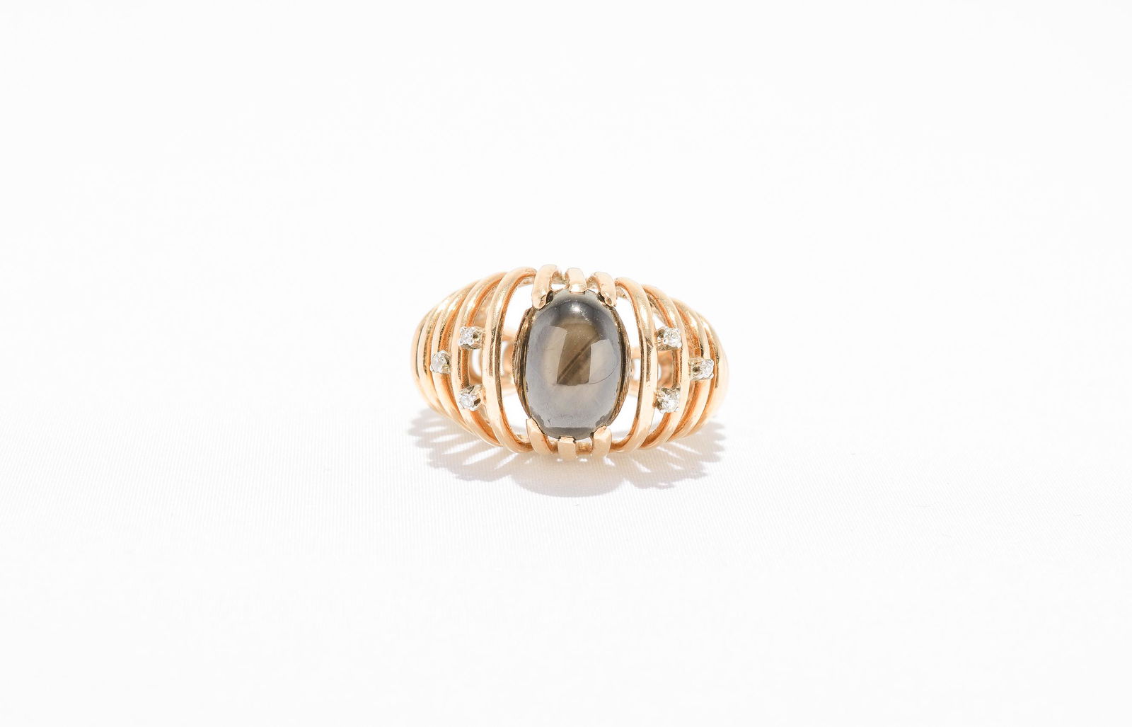 14K Gold Ring with Black Star Sapphire & 6 Diamonds (1 of 4)
