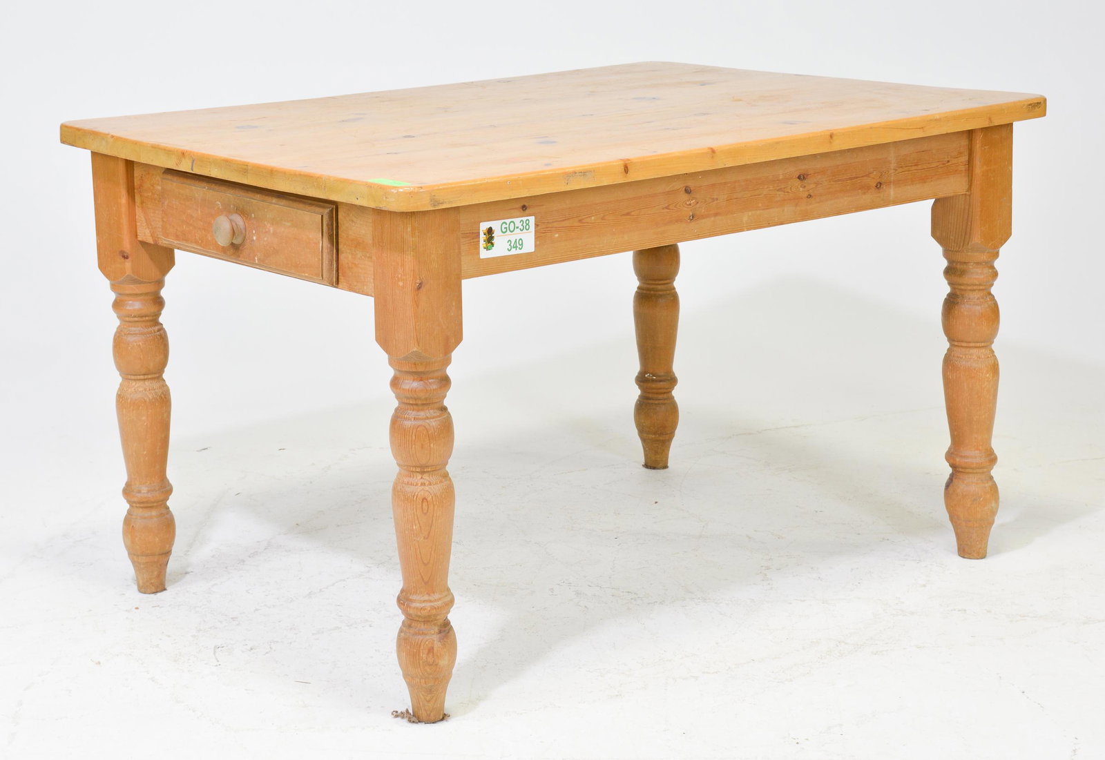 British Pine Turned Leg Table with Drawer (1 of 7)