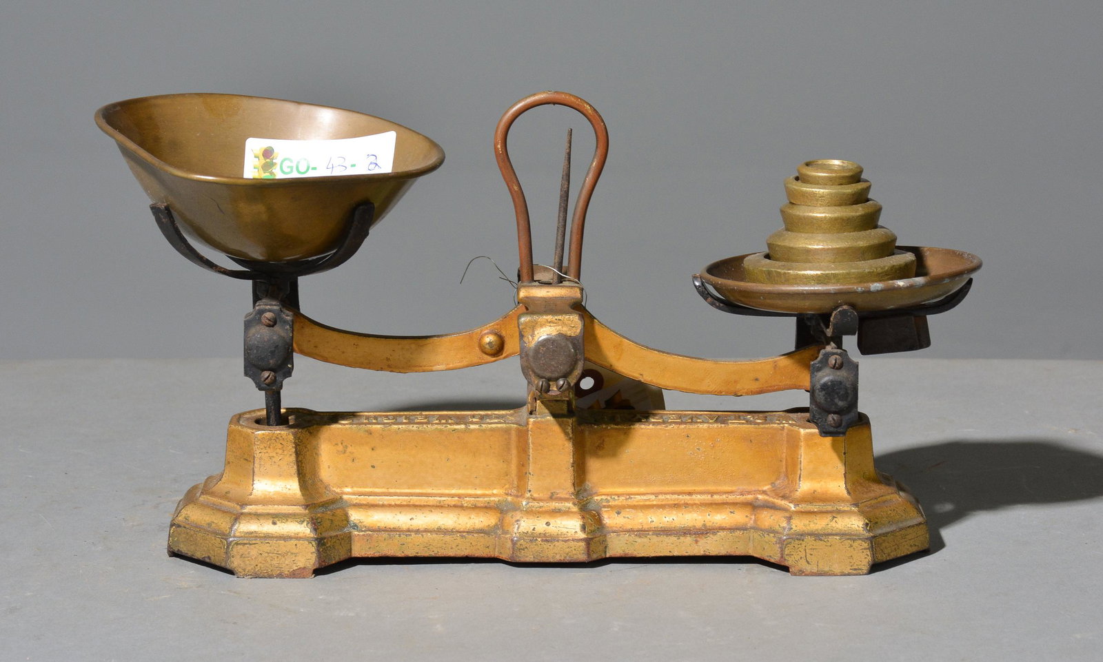 Gold Balance Scale with Weights: Gold Balance Scale with Weights - 8 in tall x 15 x 7