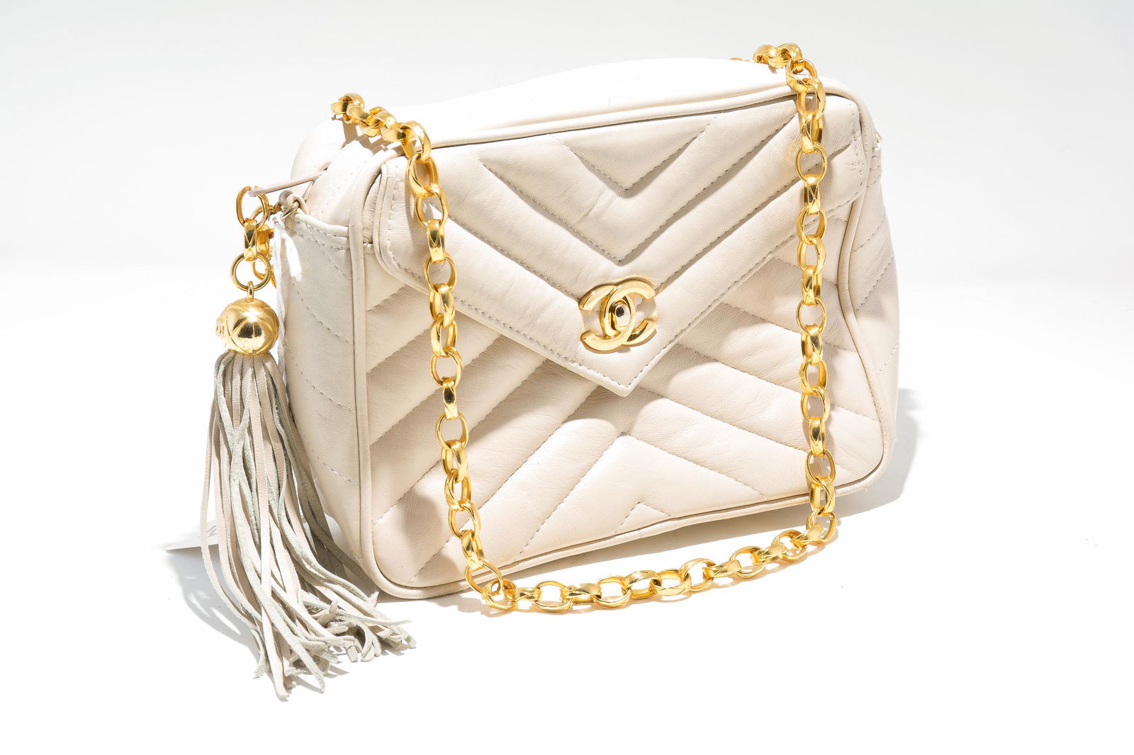 Chanel Style Cream Leather Shoulder Bag (1 of 6)