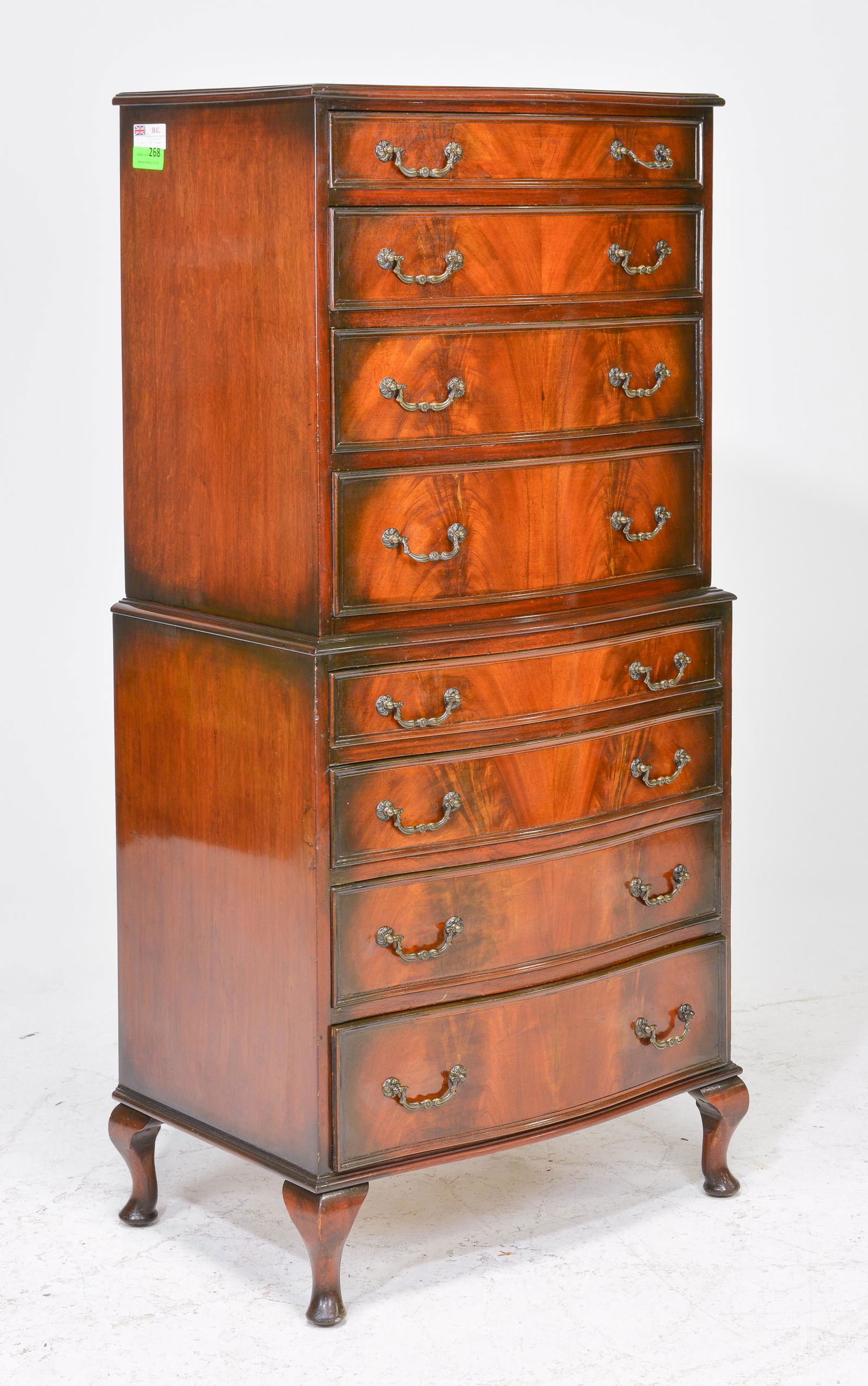 Walnut Queen Anne Style 8 Drawer Chest (1 of 4)