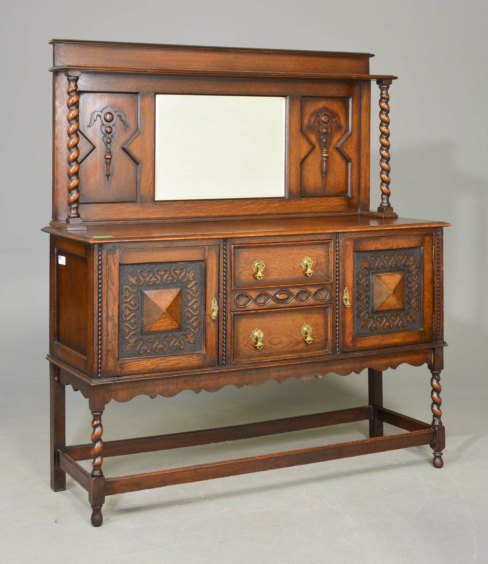 British Oak Barley Twist Mirror Back Sideboard (1 of 8)