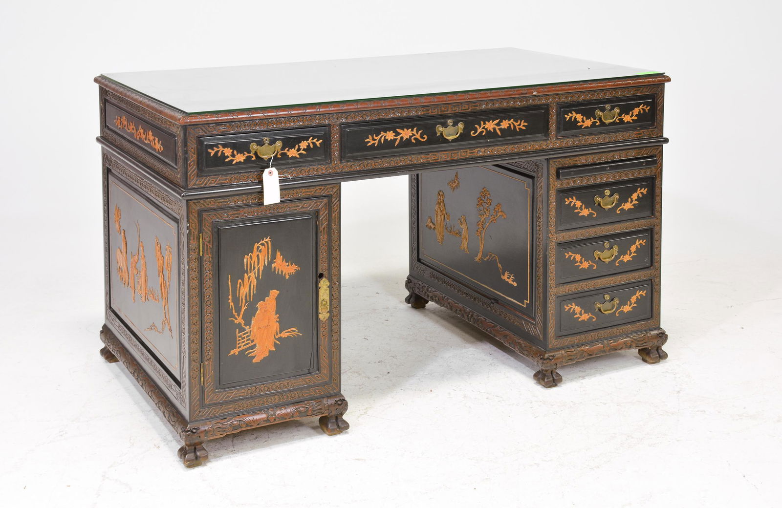 Asian Style Ebonized Glass Top Desk (1 of 10)