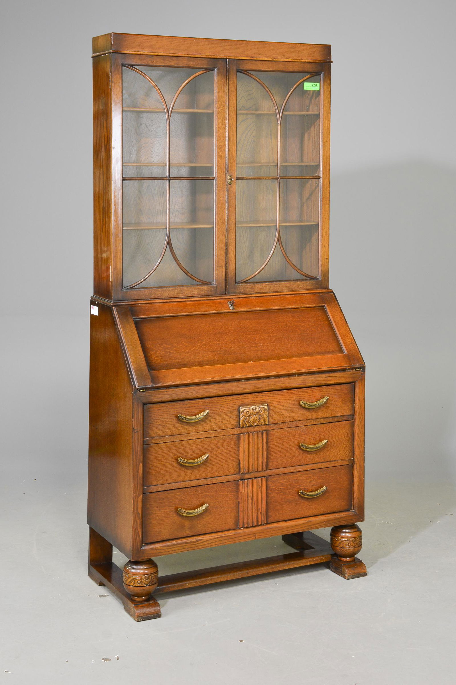 British Oak Secretary Bookcase (1 of 3)