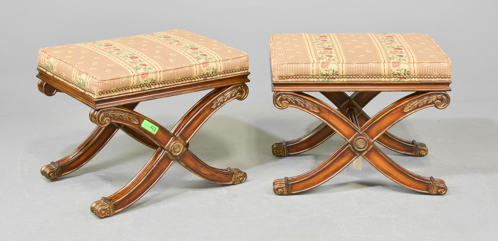 Pair of Ethan Allen Floral Upholstered Stools (1 of 4)