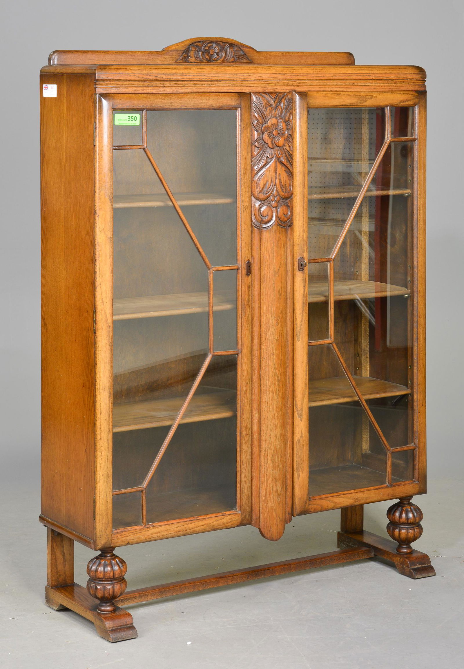 British Carved Oak Double Door Bookcase (1 of 3)