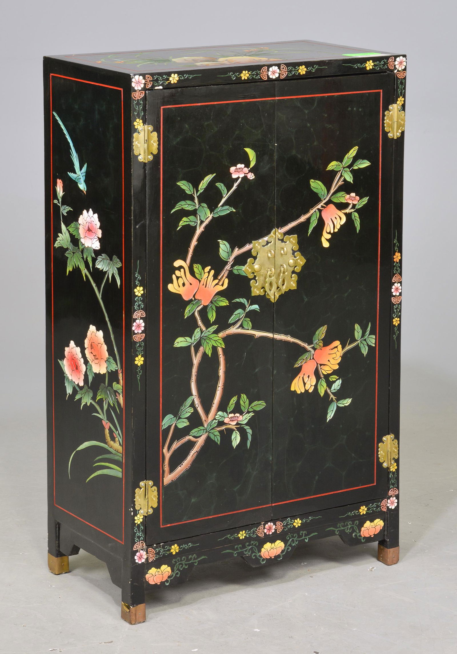 Small Painted Asian 2 Door Cabinet (1 of 3)