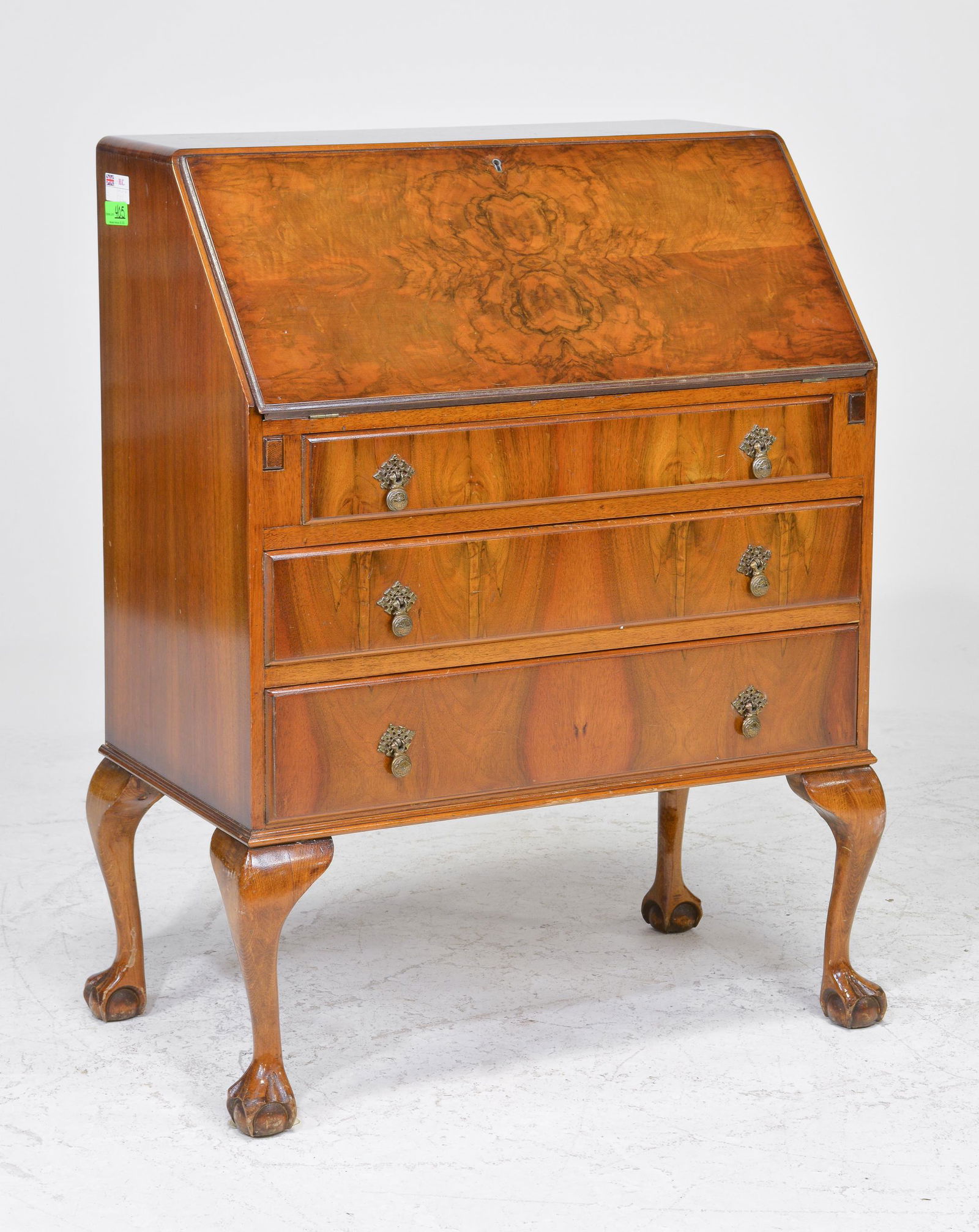 British Walnut Ball & Claw Drop Front Desk (1 of 4)
