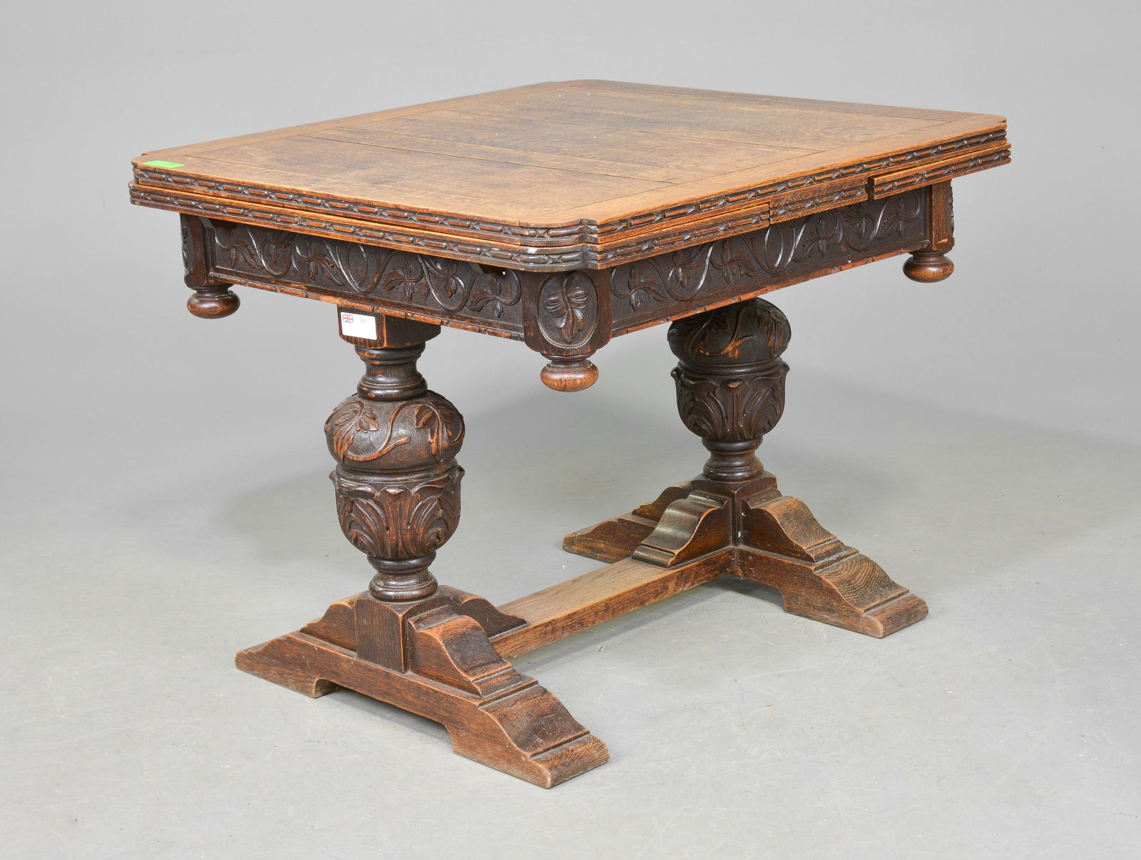 British Carved Oak Draw Leaf Dining Table (1 of 4)