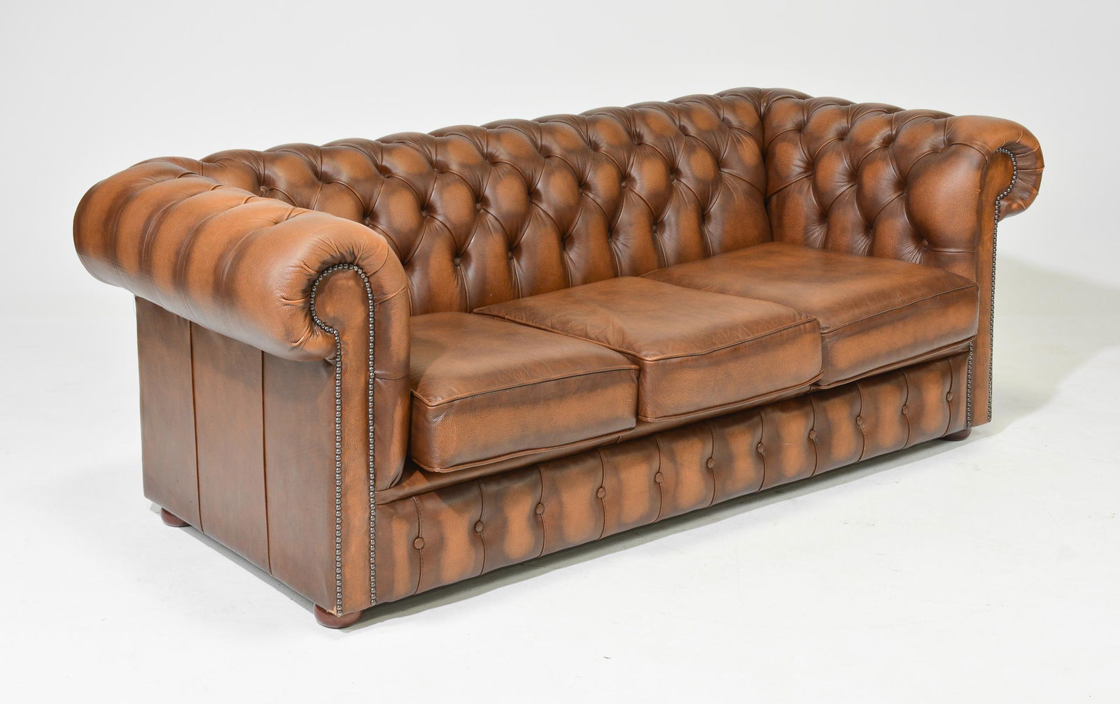 British Brown Leather Chesterfield 3 Seater (1 of 6)