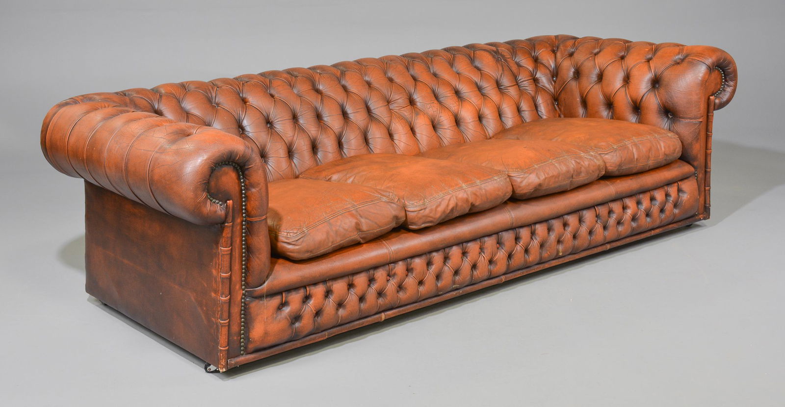 British Brown Leather Chesterfield 4 Seater (1 of 10)