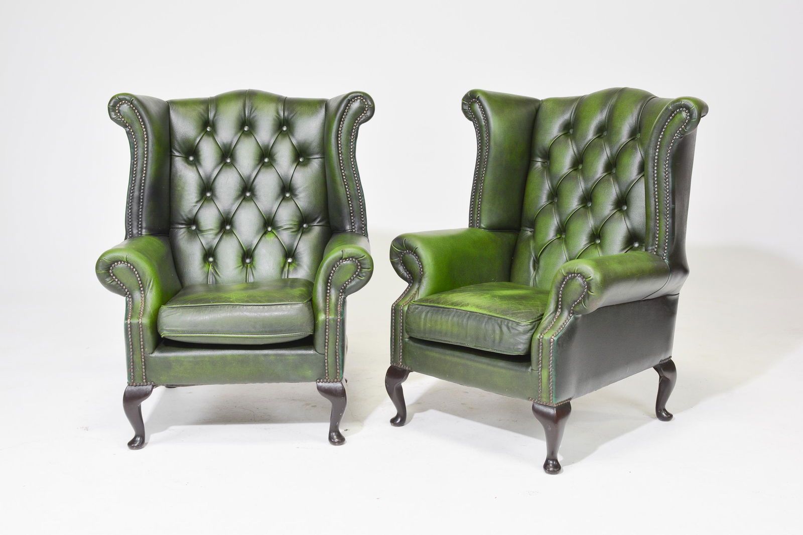 2 Green Chesterfield Wing Back Arm Chairs (1 of 6)