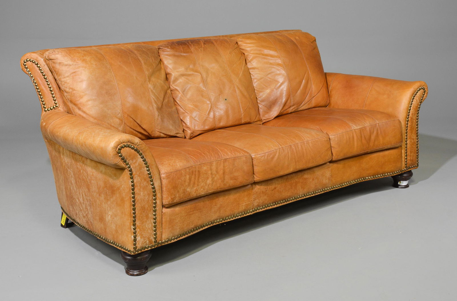 British Tan Leather 3 Seater Sofa (1 of 7)