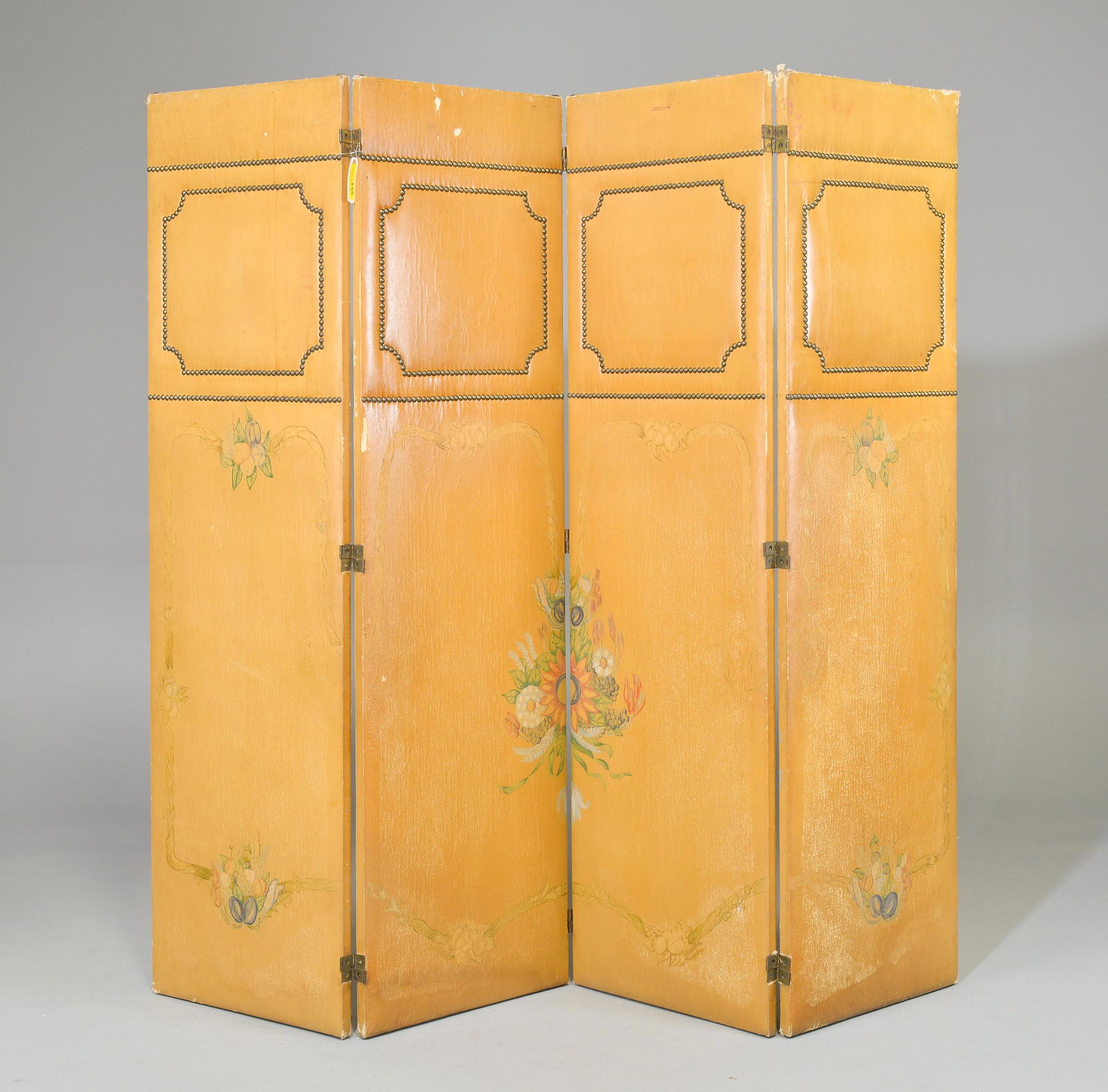 4 Panel Leather Screen with Nail heads (1 of 7)