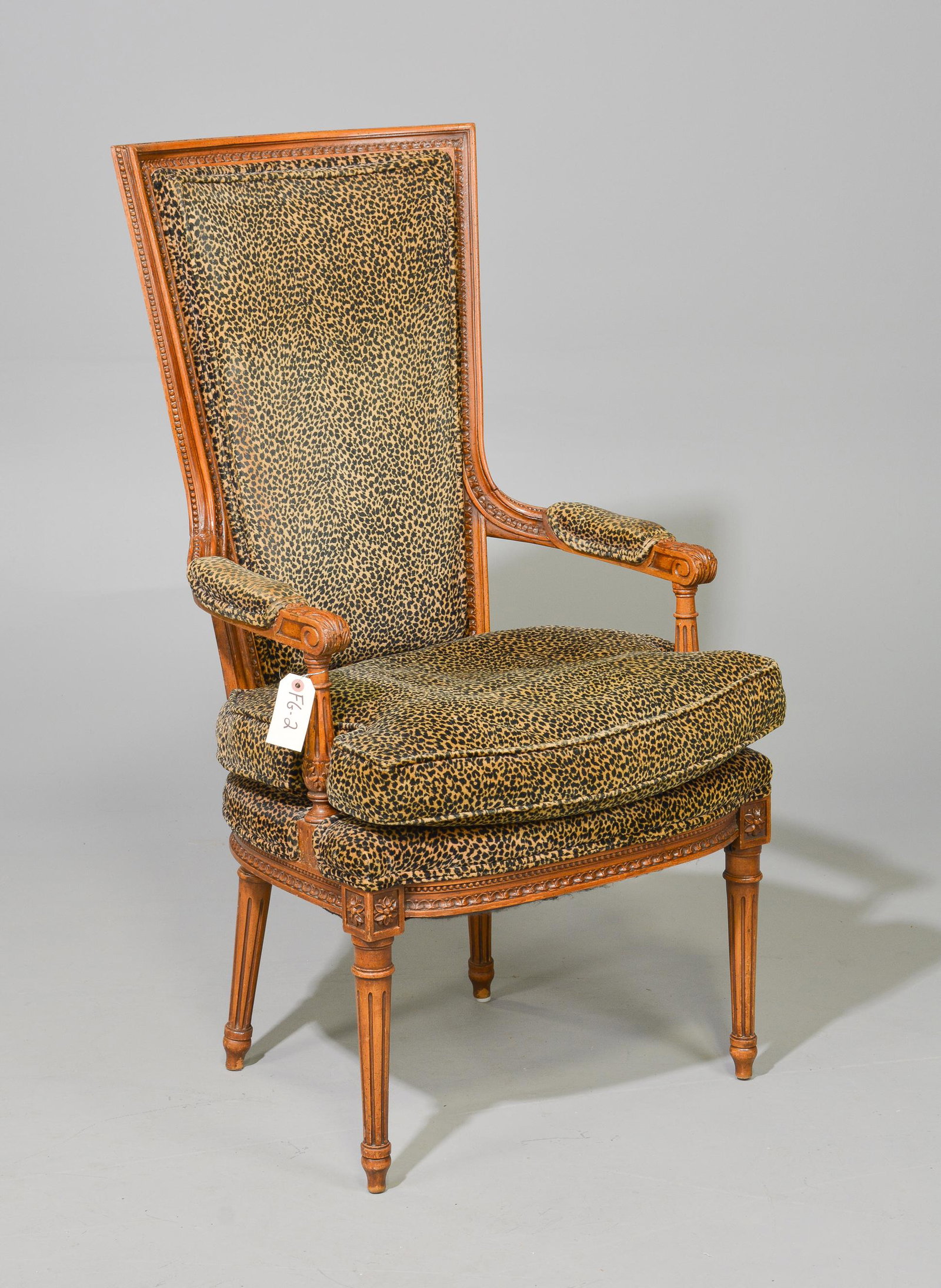 Louis XVI Style Arm Chair with Animal Print: French Louis XVI Style Arm Chair with Animal Print - 44 in tall x 24 x 24
