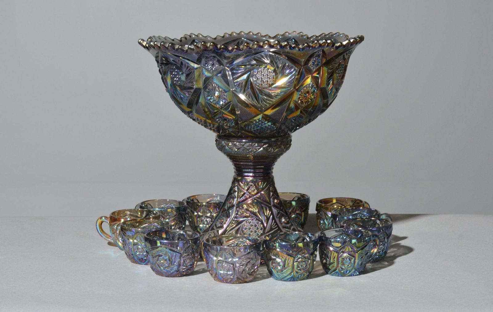 Imperial Carnival Glass Punch Bowl Set (1 of 6)