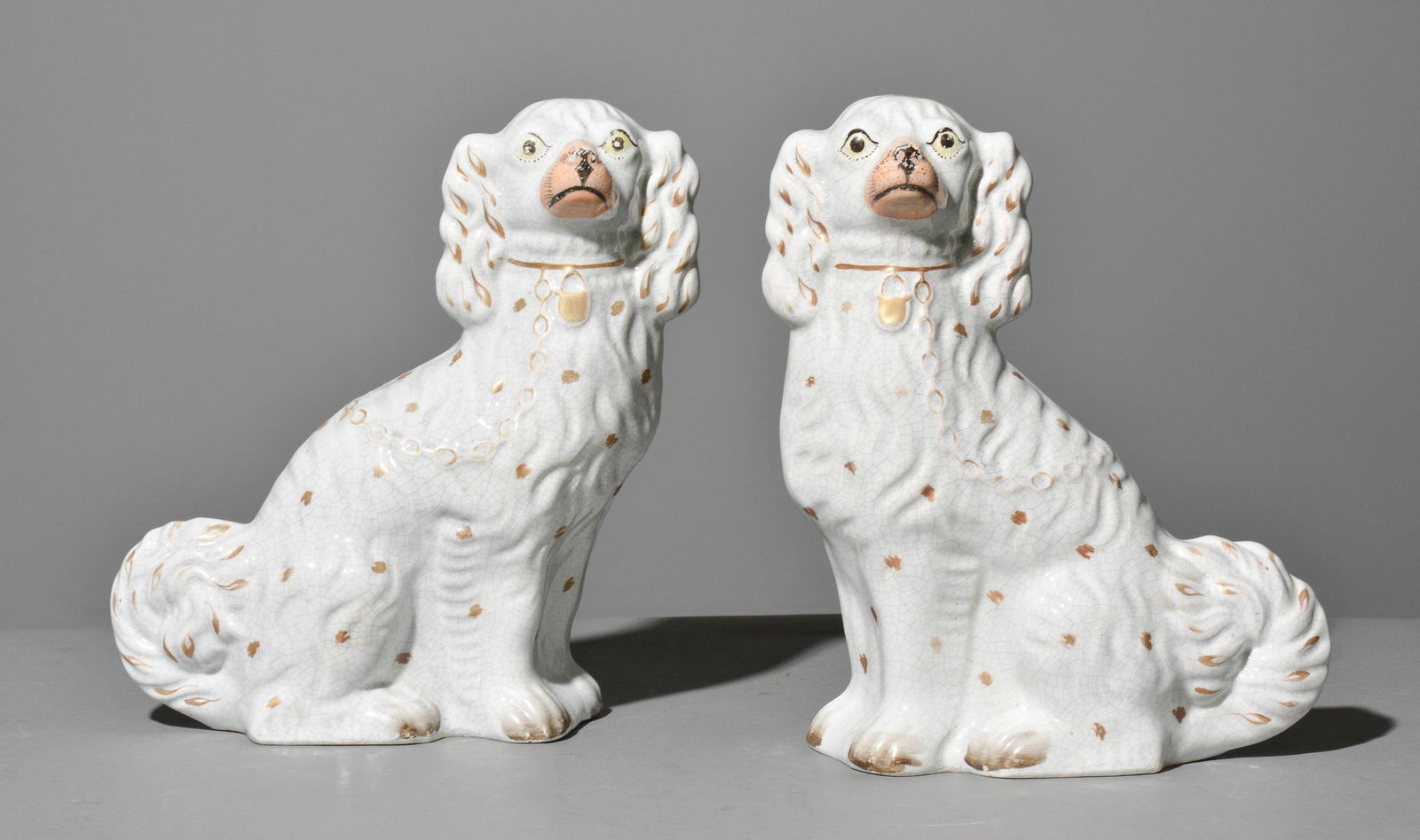 Pair of King Charles Staffordshire Dogs - White & Gold (1 of 4)