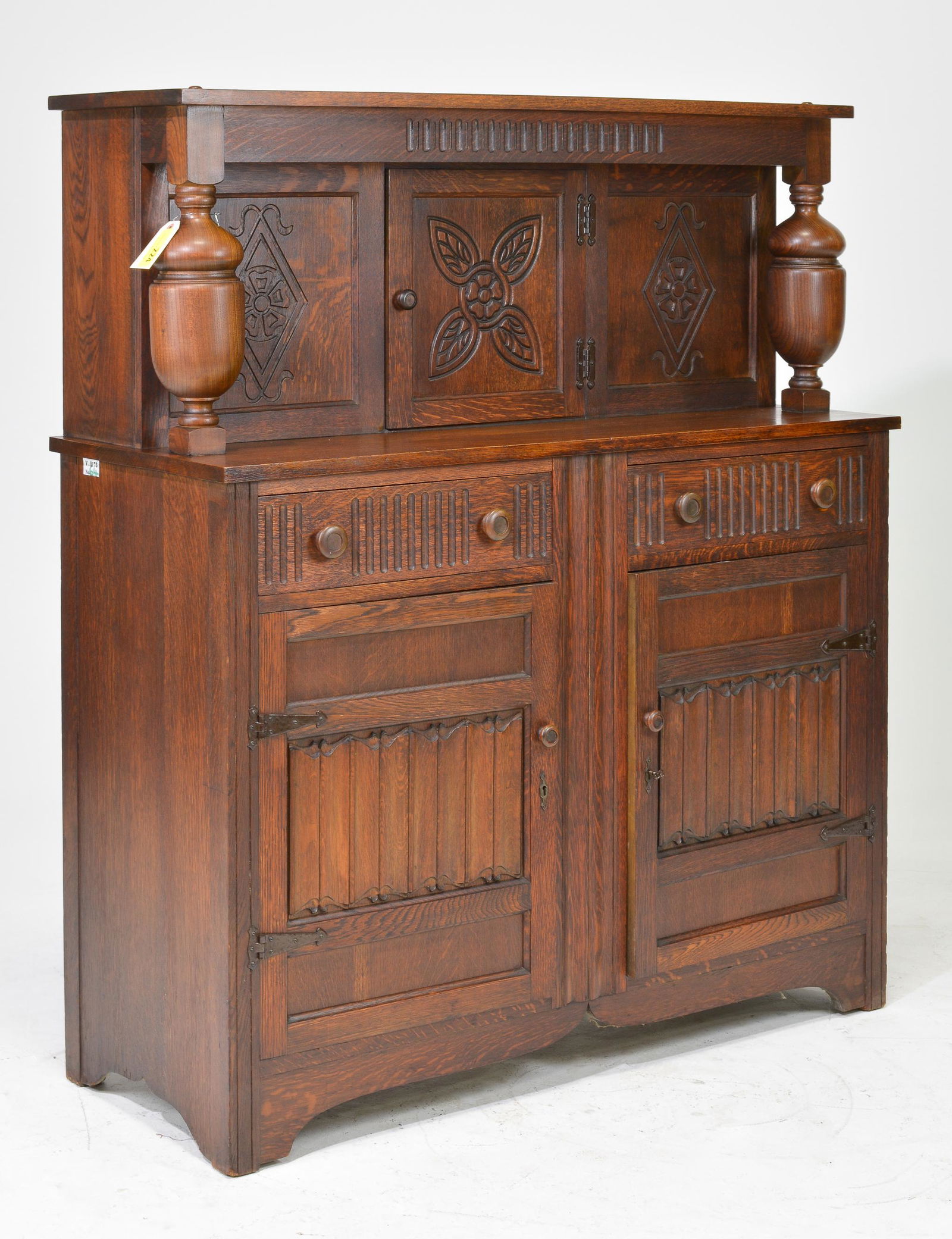 British Carved Oak Court Cupboard with Linen Fold Front (1 of 5)