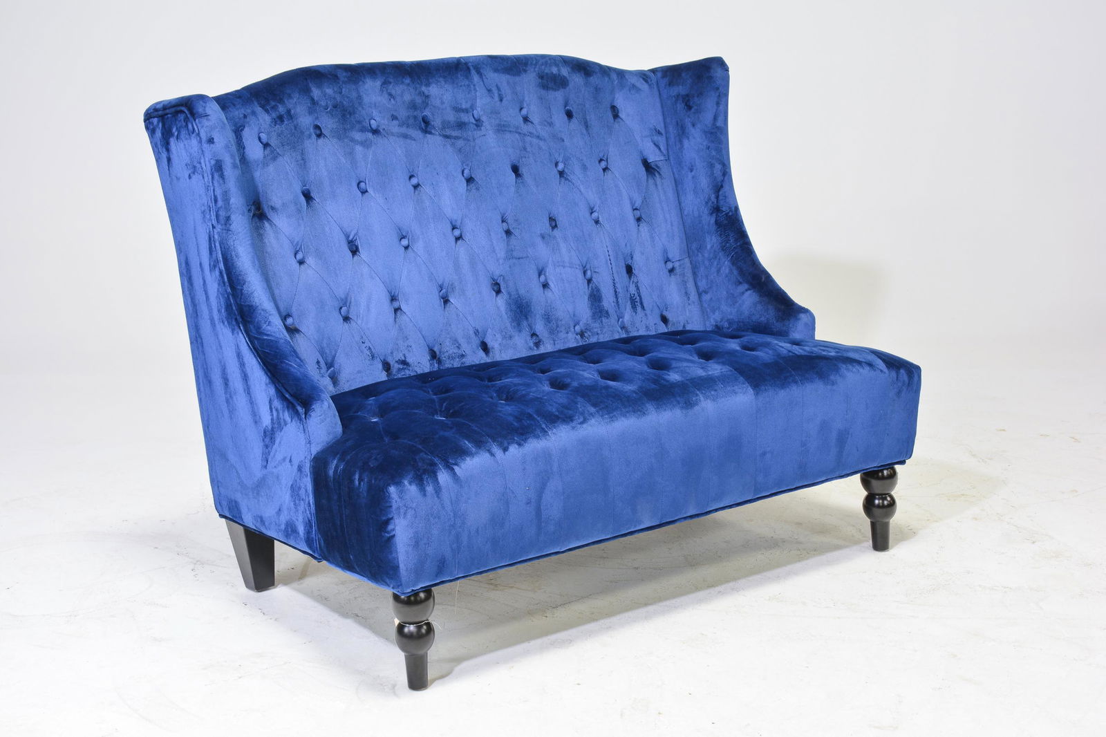 New Item, Blue Upholstered Button Tufted Settee (1 of 2)