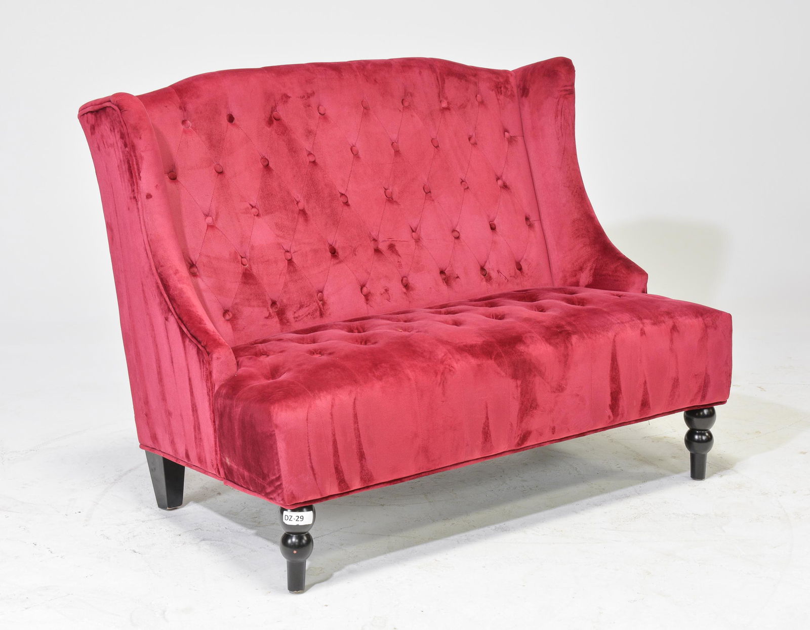 New Item, Red Upholstered Button Tufted Settee (1 of 3)