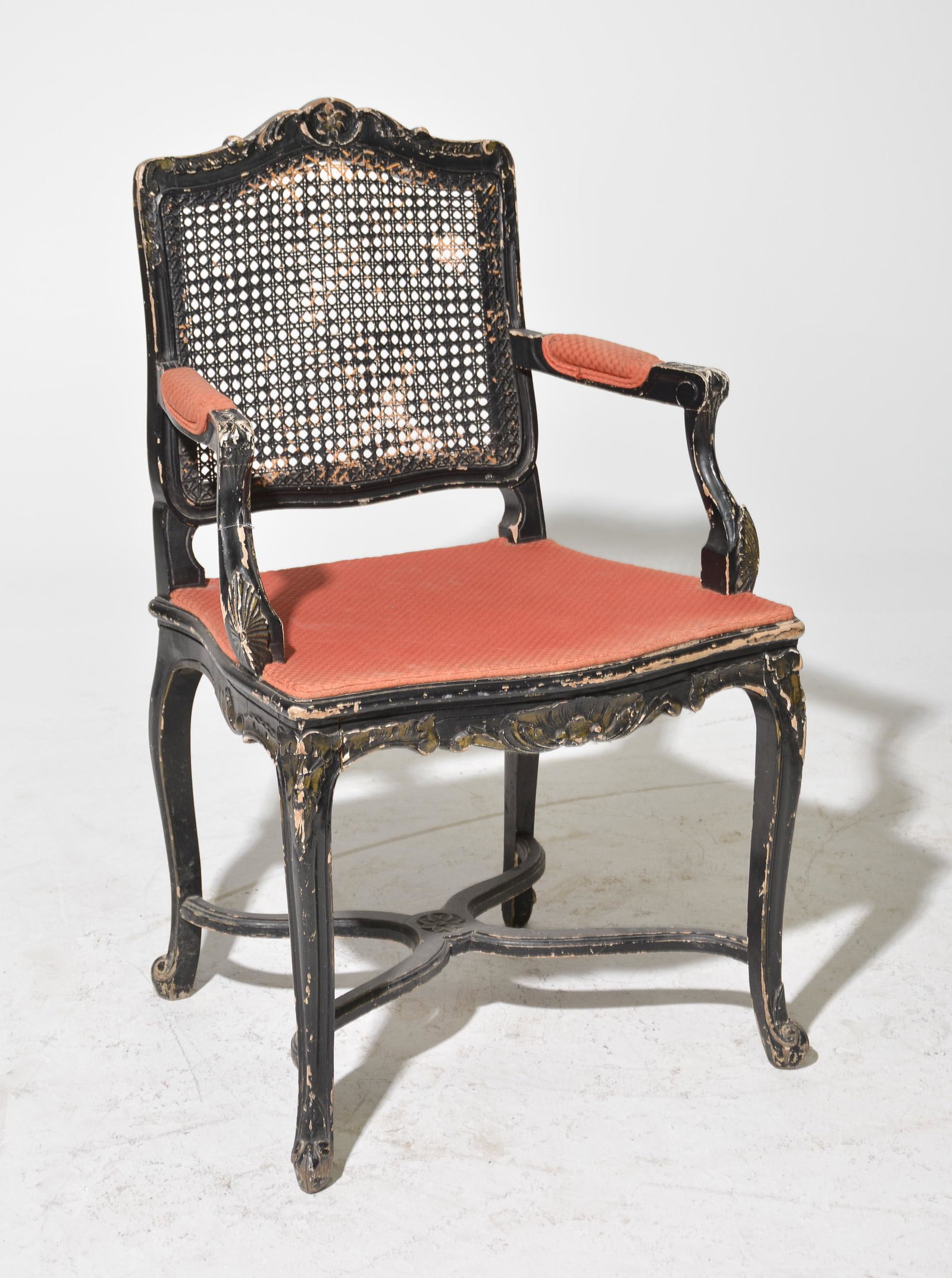 Louis XV Style Painted Cane Back Arm Chair (1 of 4)