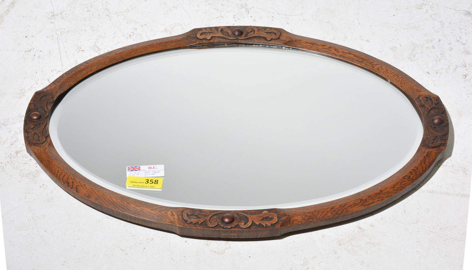British Carved Oak Framed Beveled Mirror (1 of 3)