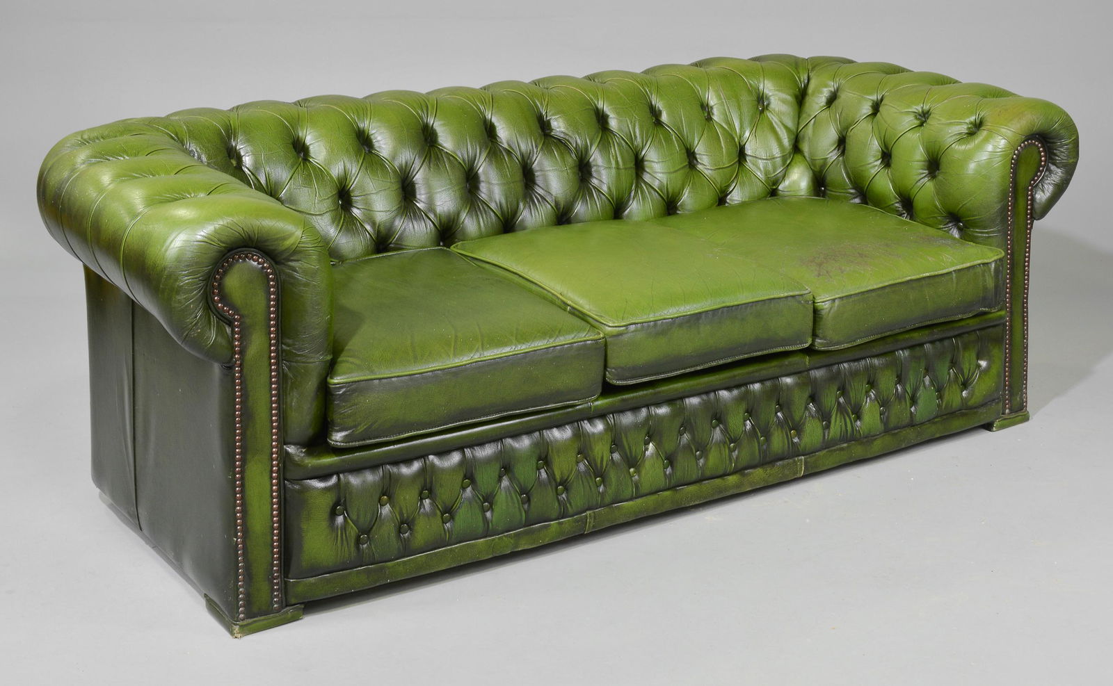 British Green Leather 3 Seater Chesterfield Sofa (1 of 6)