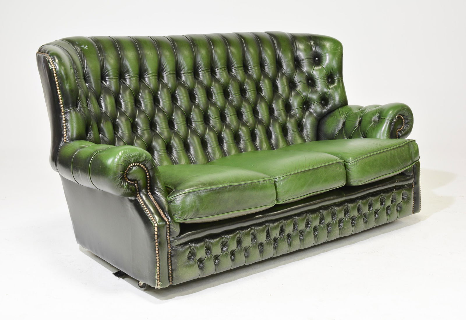 British Green Leather High Back Chesterfield Sofa (1 of 5)