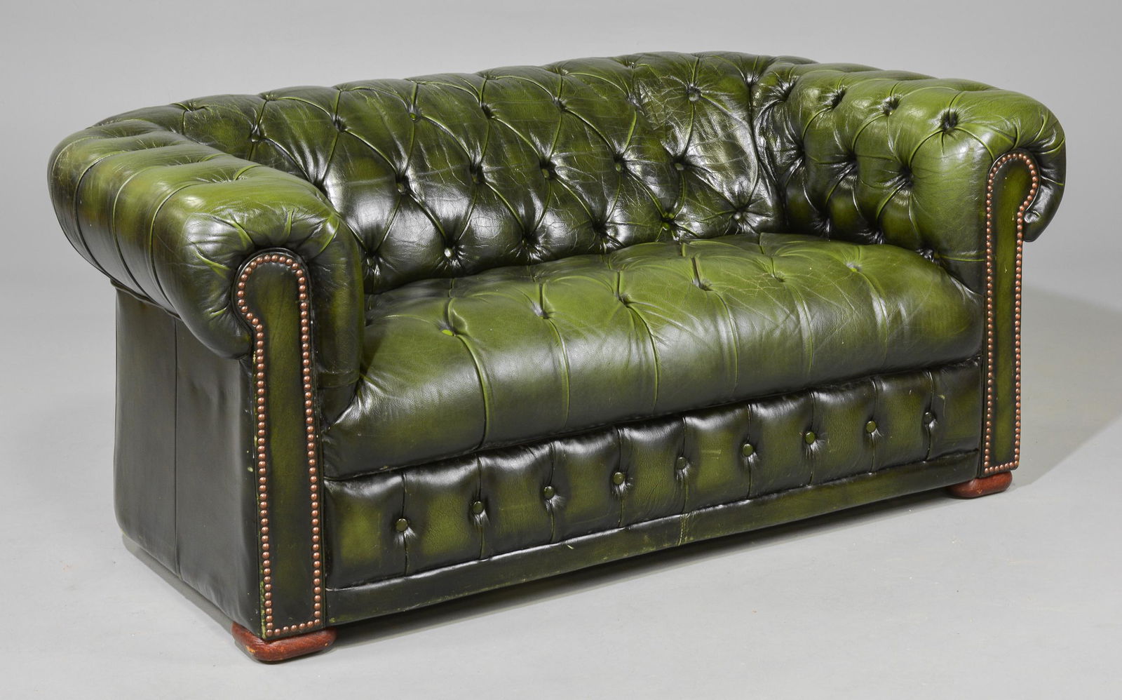 British Green Leather Chesterfield Sofa (1 of 6)