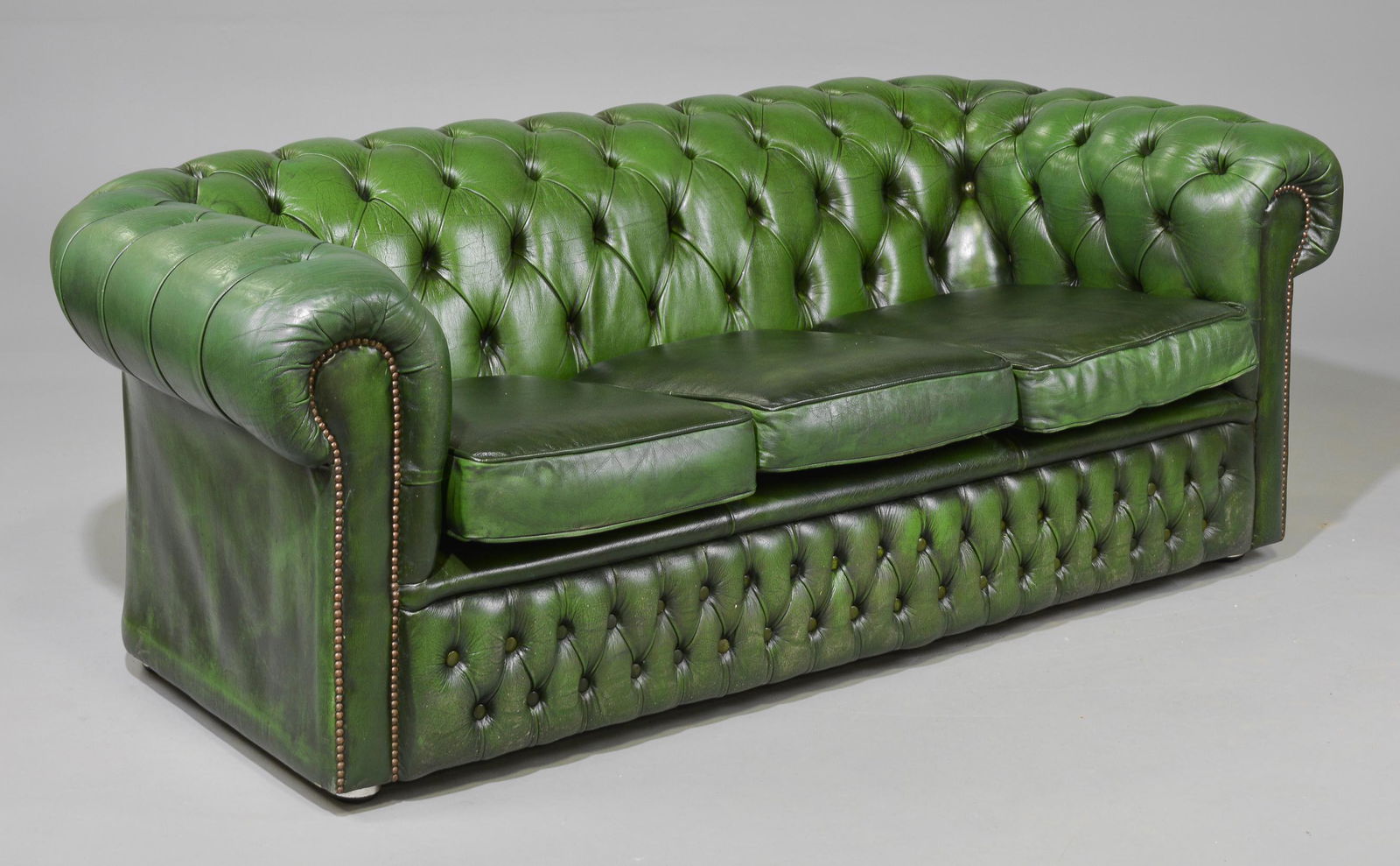British Green Leather 3 Seater Chesterfield Sofa (1 of 5)