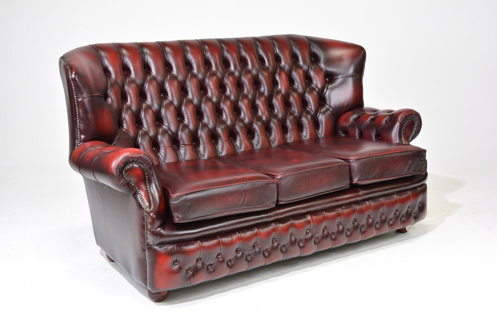 British Red Leather High Back Chesterfield Sofa (1 of 5)