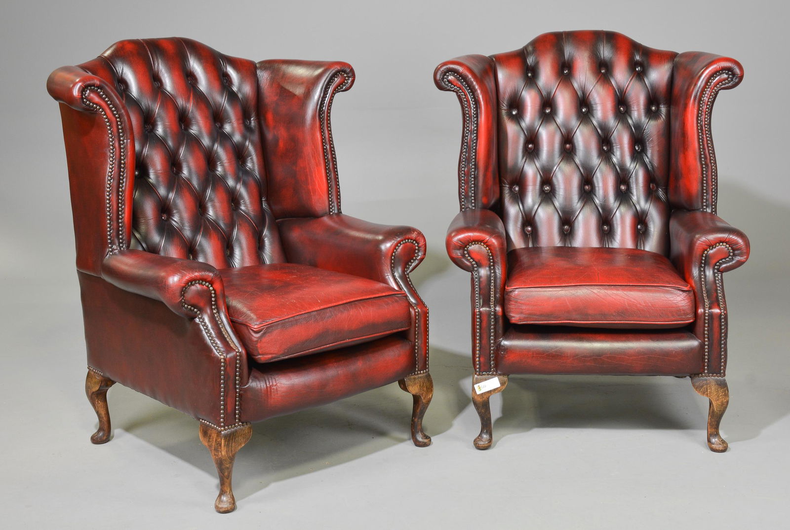 2 British Red Leather Wing Back Chesterfield Chairs (1 of 9)
