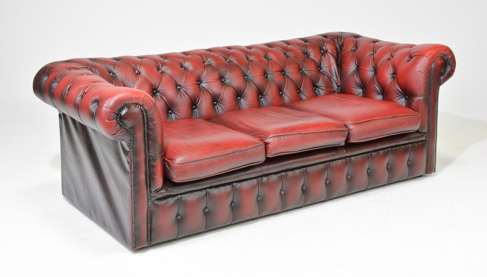 British Red Leather Chesterfield 3 Seater Sofa (1 of 5)