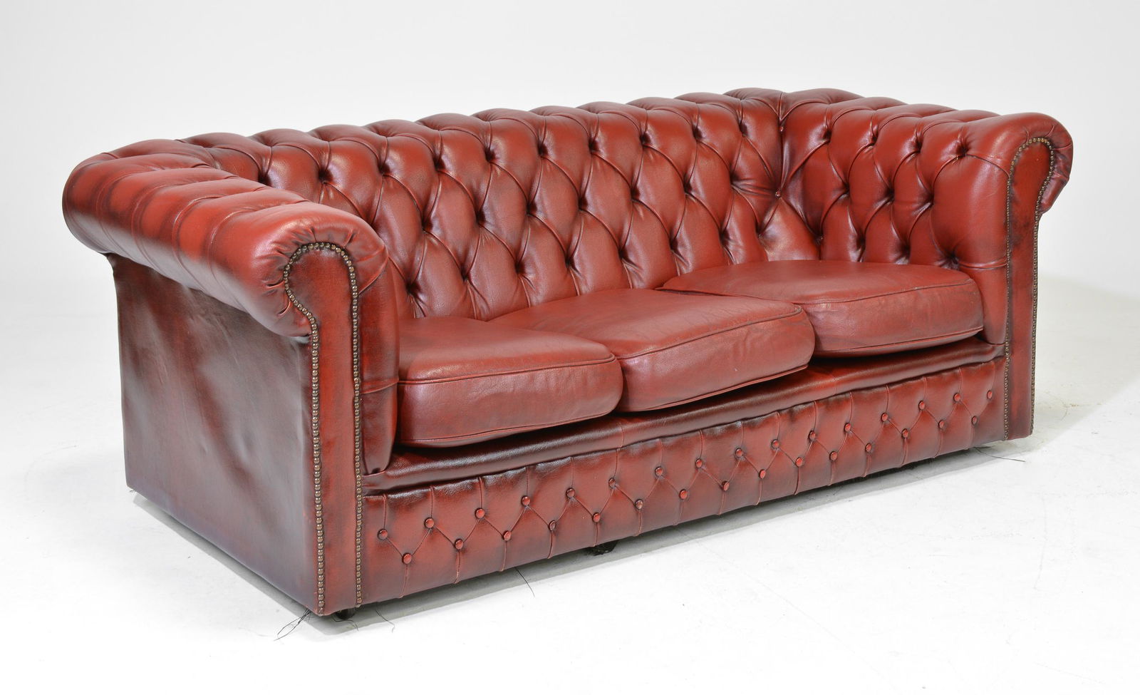 British Red Leather Chesterfield 3 Seater Sofa (1 of 6)