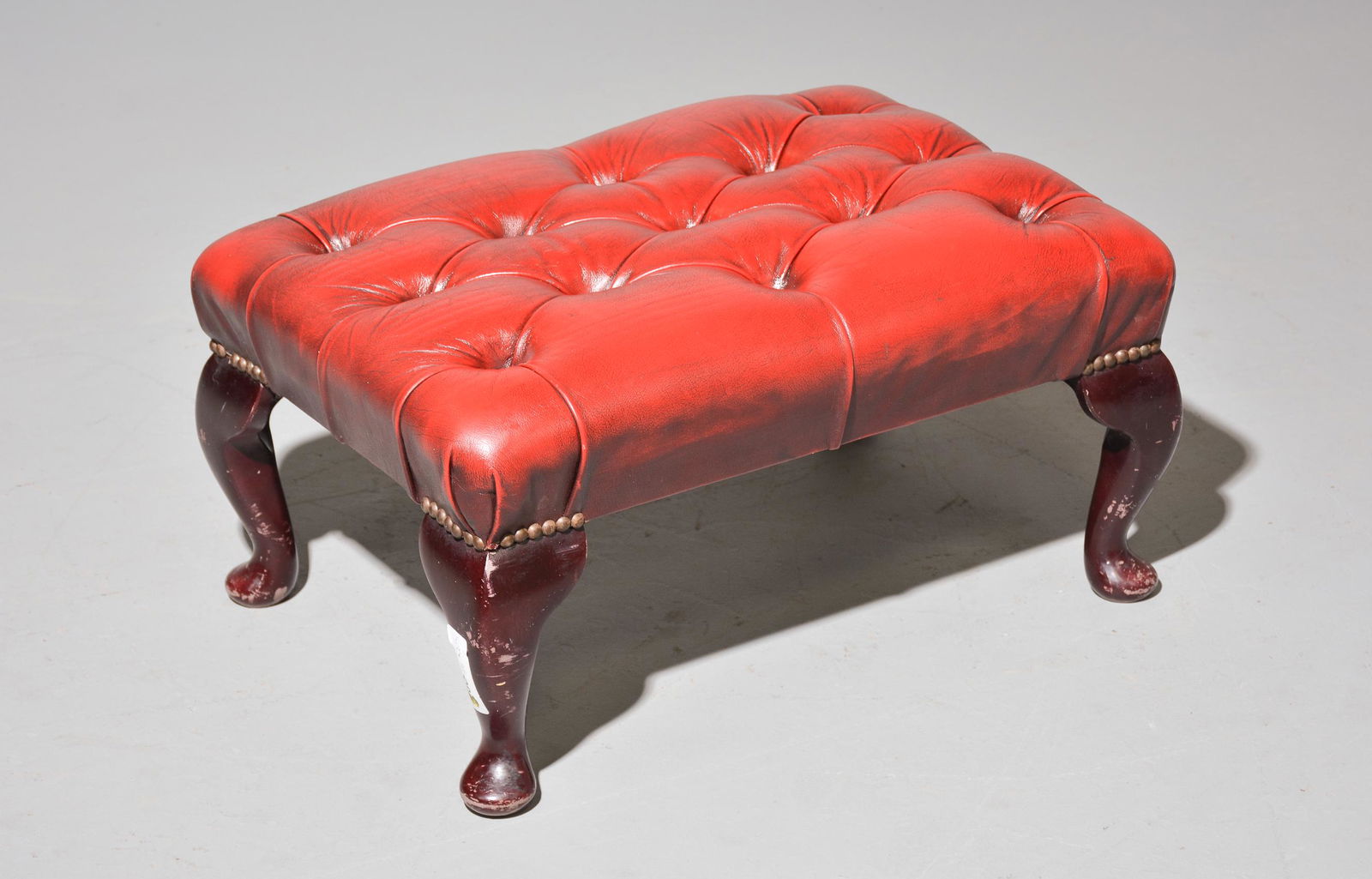 British Red Leather Chesterfield Stool (1 of 3)