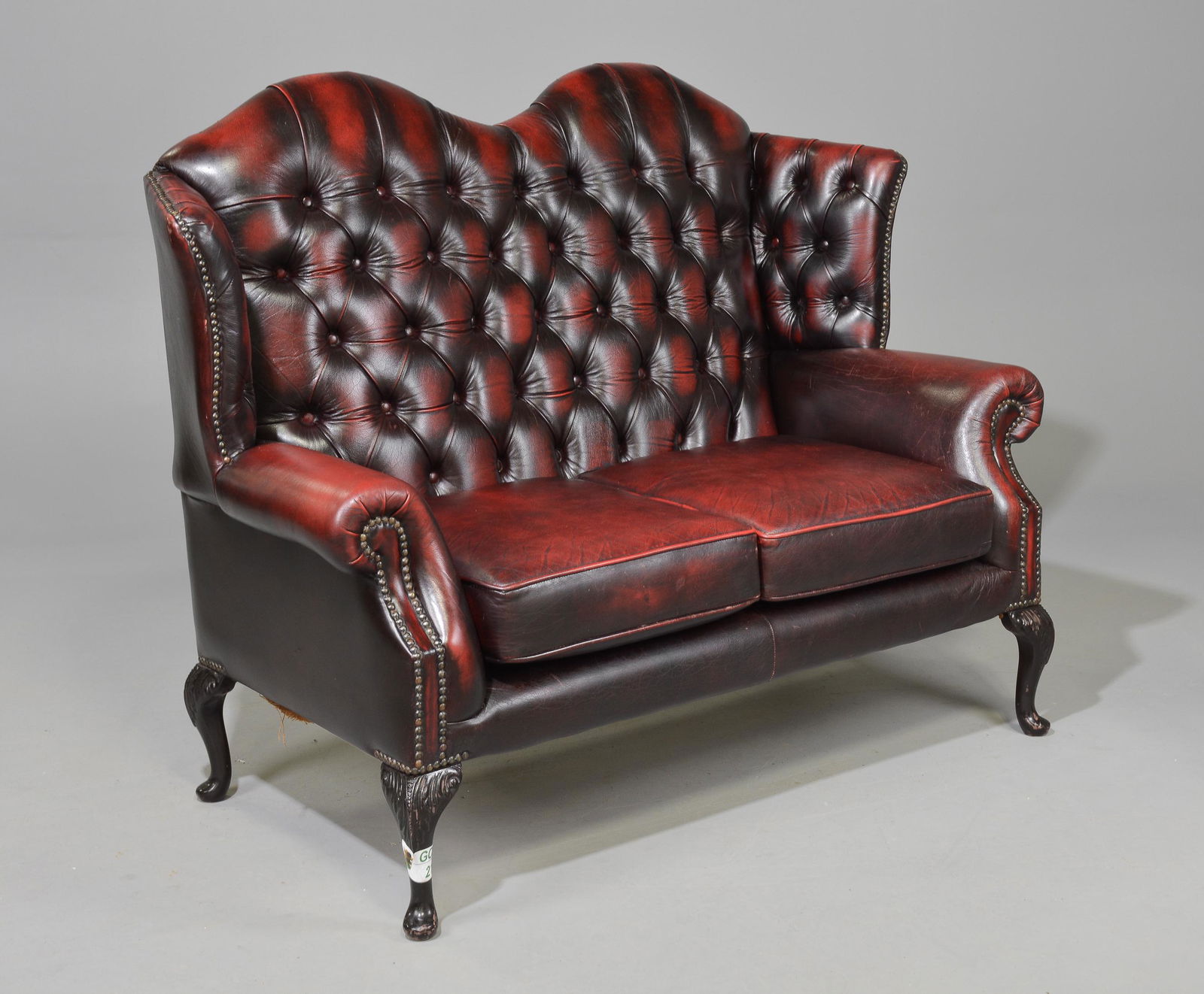 British Red Leather High Back Chesterfield Sofa (1 of 7)