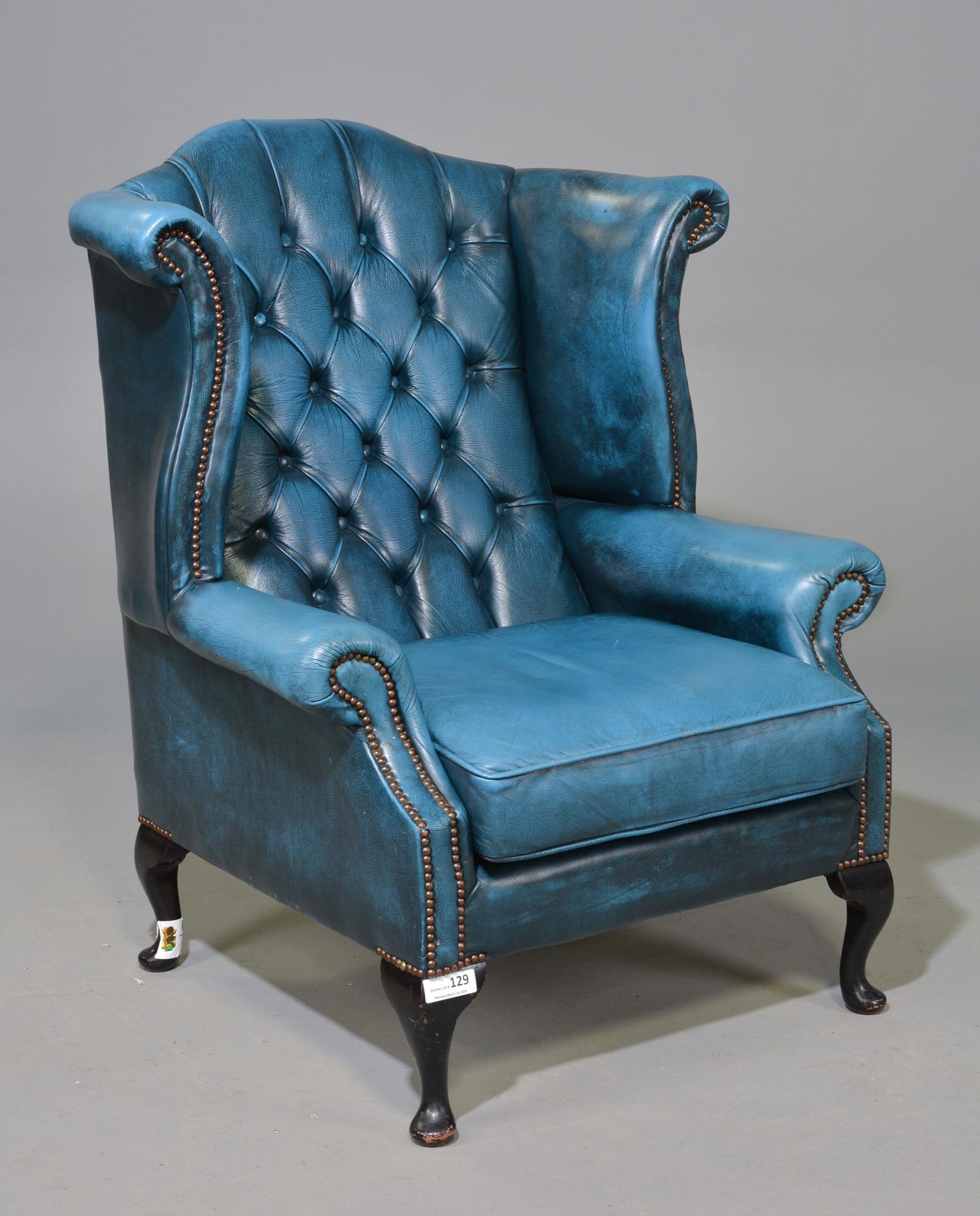 British Blue Leather Wing Back Chesterfield Chair (1 of 5)